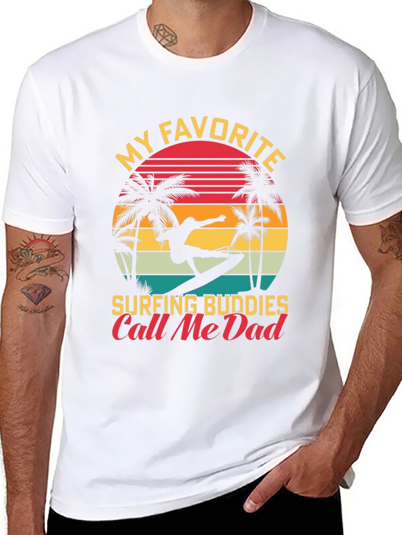 Surfing Buddies Dad T-Shirt Retro Sunset