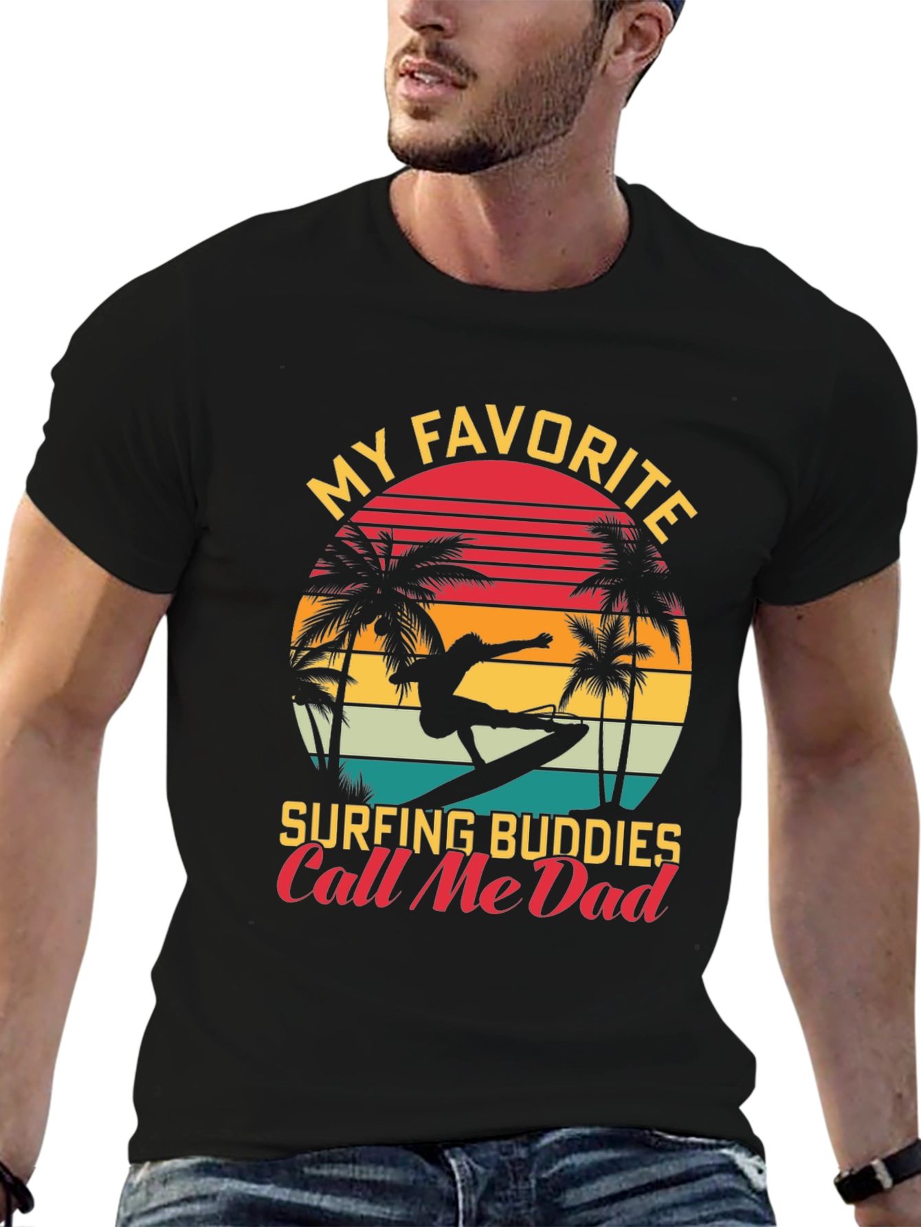 Surfing Buddies Dad T-Shirt Retro Sunset