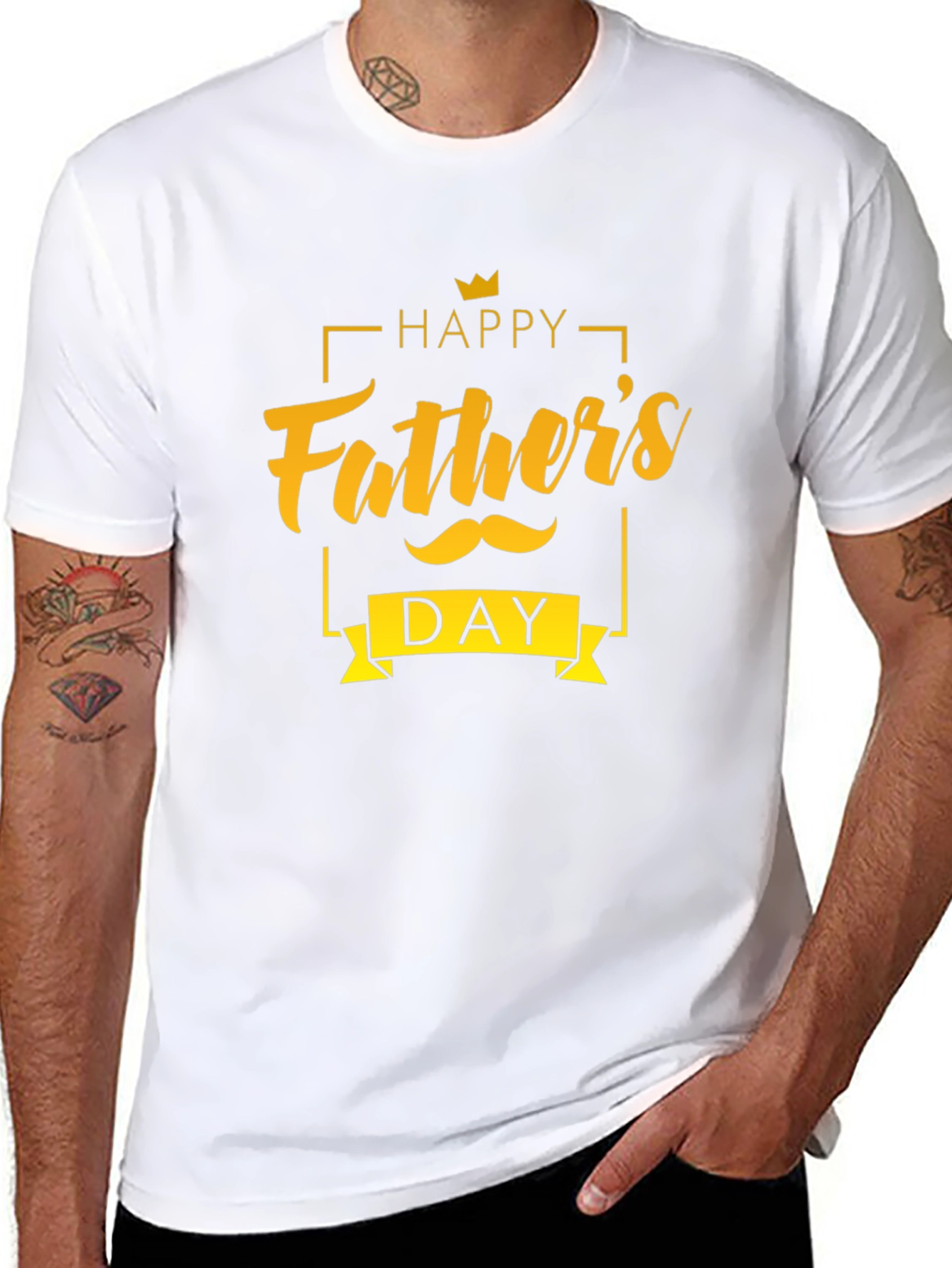 Happy Fathers Day T-Shirt - Black Crew Neck Tee