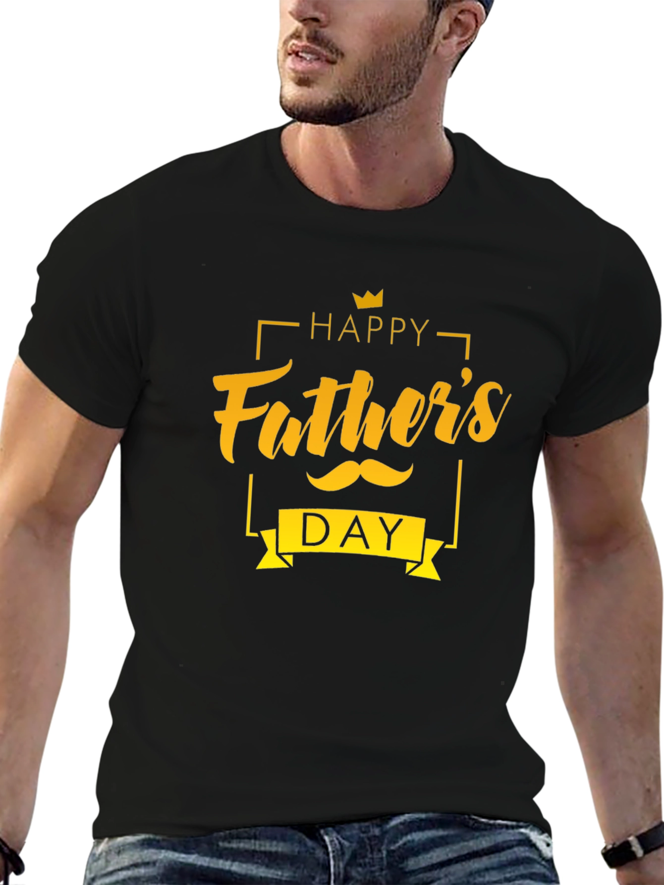 Happy Fathers Day T-Shirt - Black Crew Neck Tee