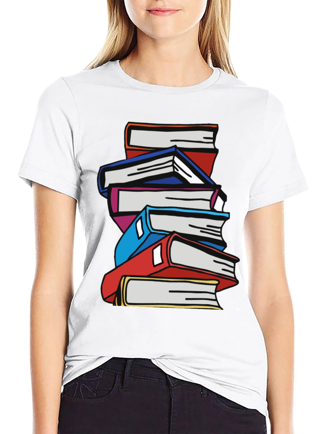 Stacked Books Graphic T-Shirt - Black