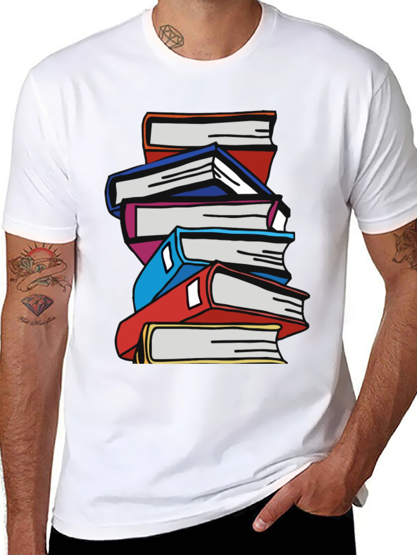 Stacked Books Graphic T-Shirt - Black