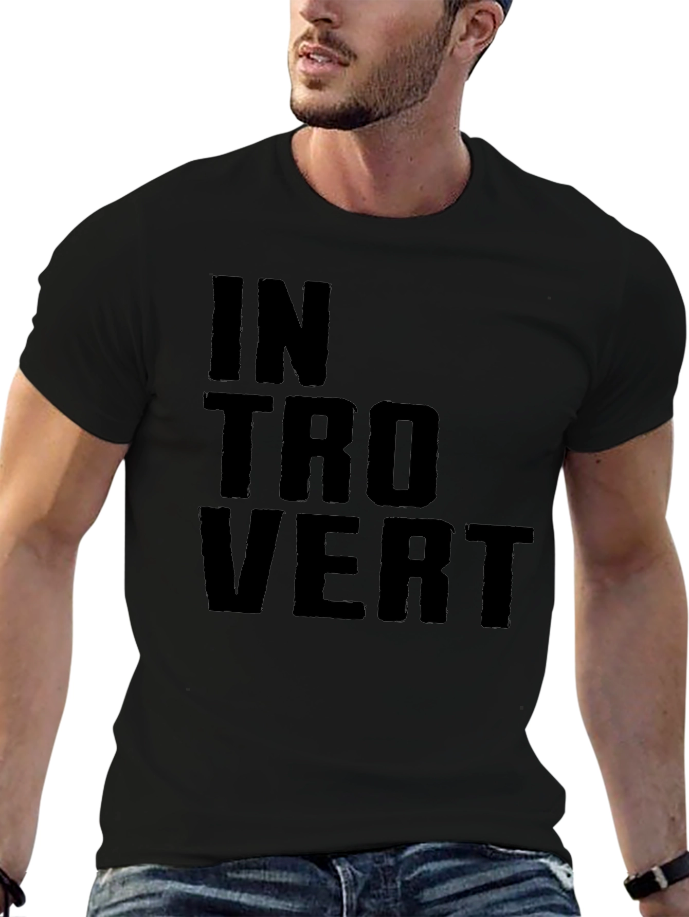 Introvert Graphic T-Shirt - Black Crew Neck Tee