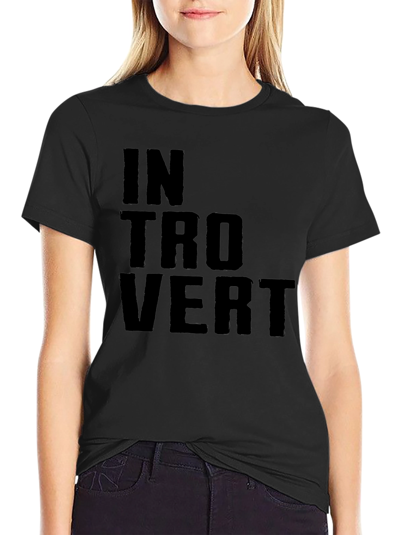 Introvert Graphic T-Shirt - Black Crew Neck Tee