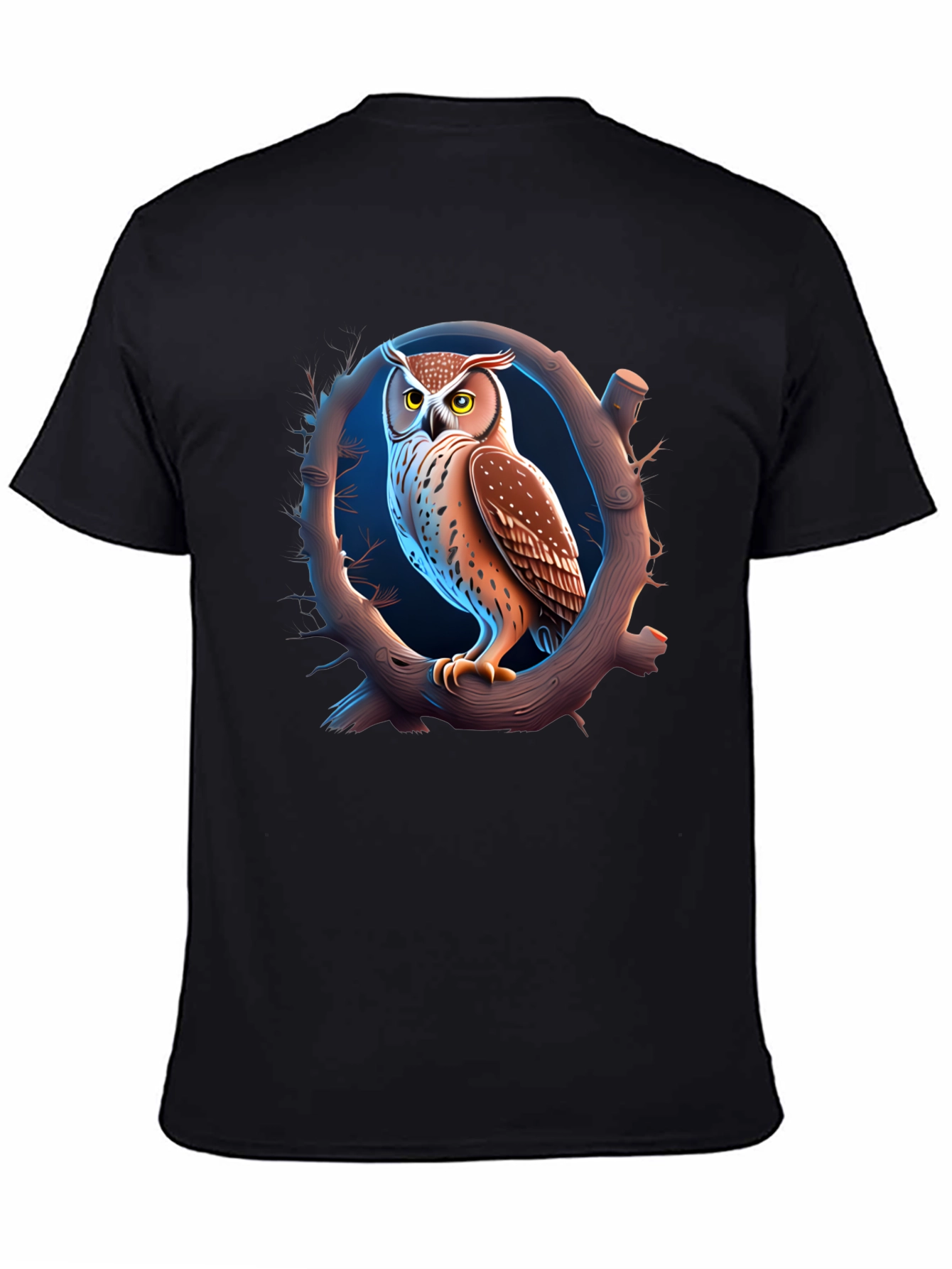 Owl on Branch Graphic T-Shirt - Black