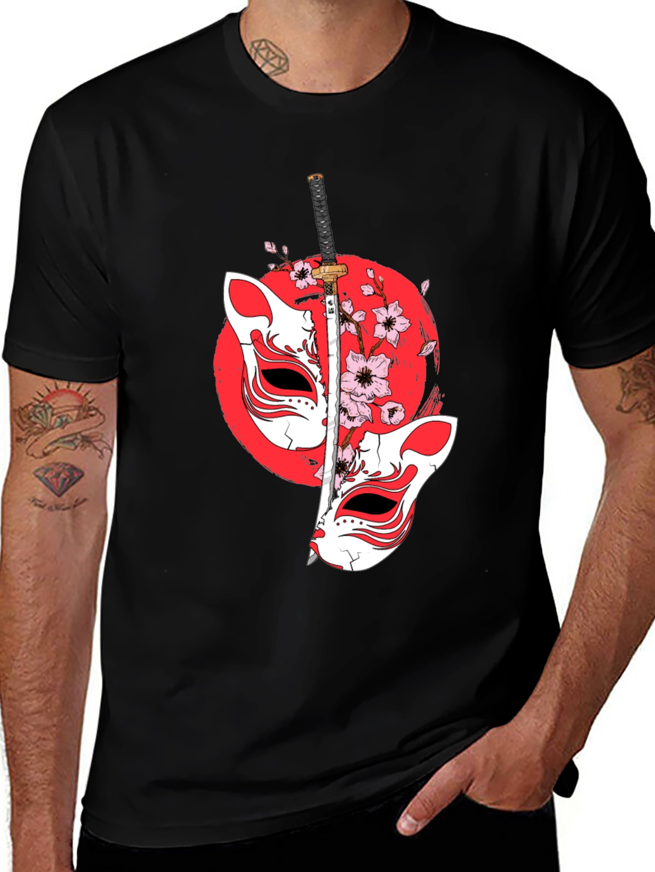 Japanese Fox Mask Katana T-Shirt - Unique Design