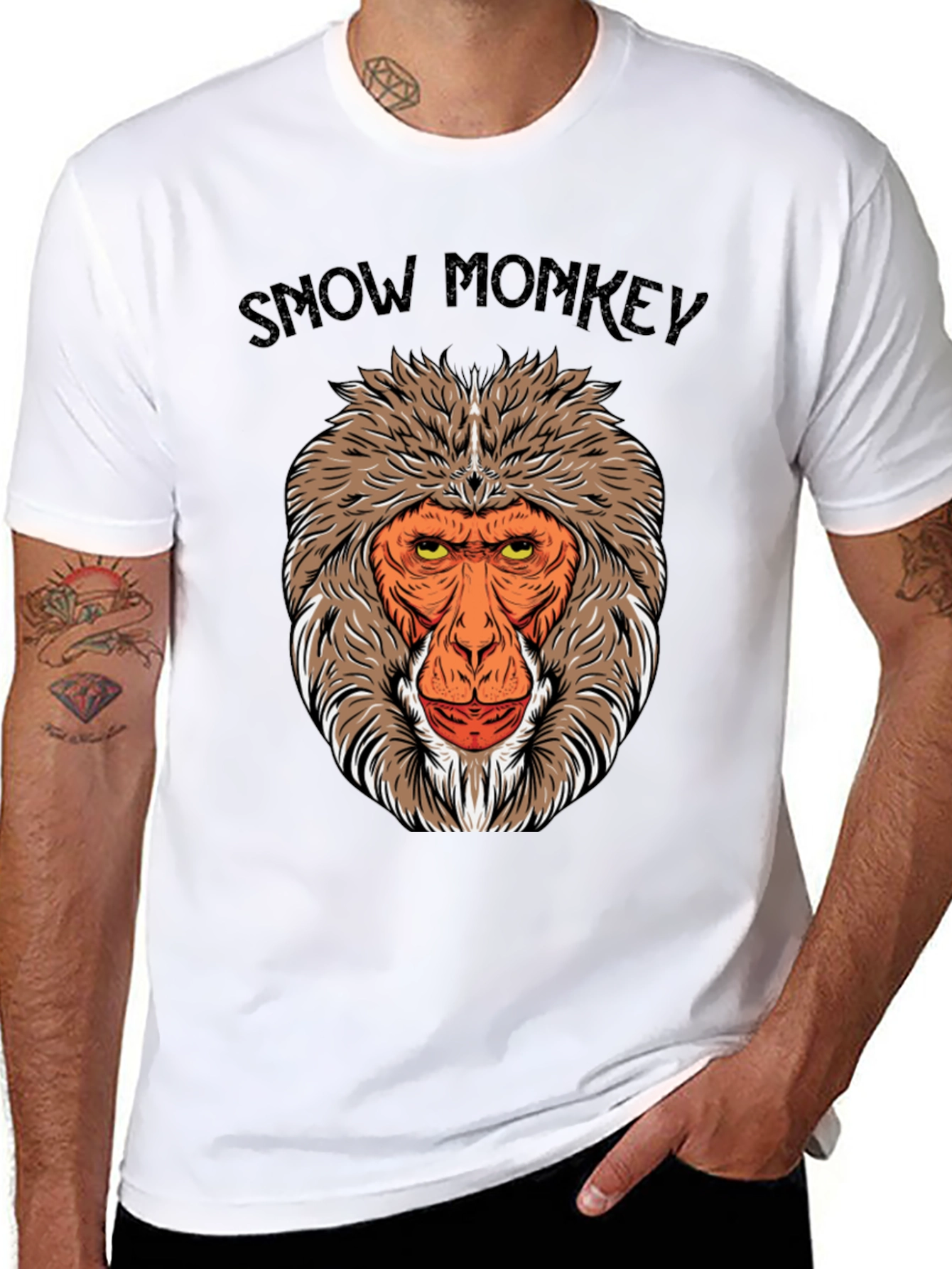 Snow Monkey Graphic Tee - Black Crew Neck T-Shirt