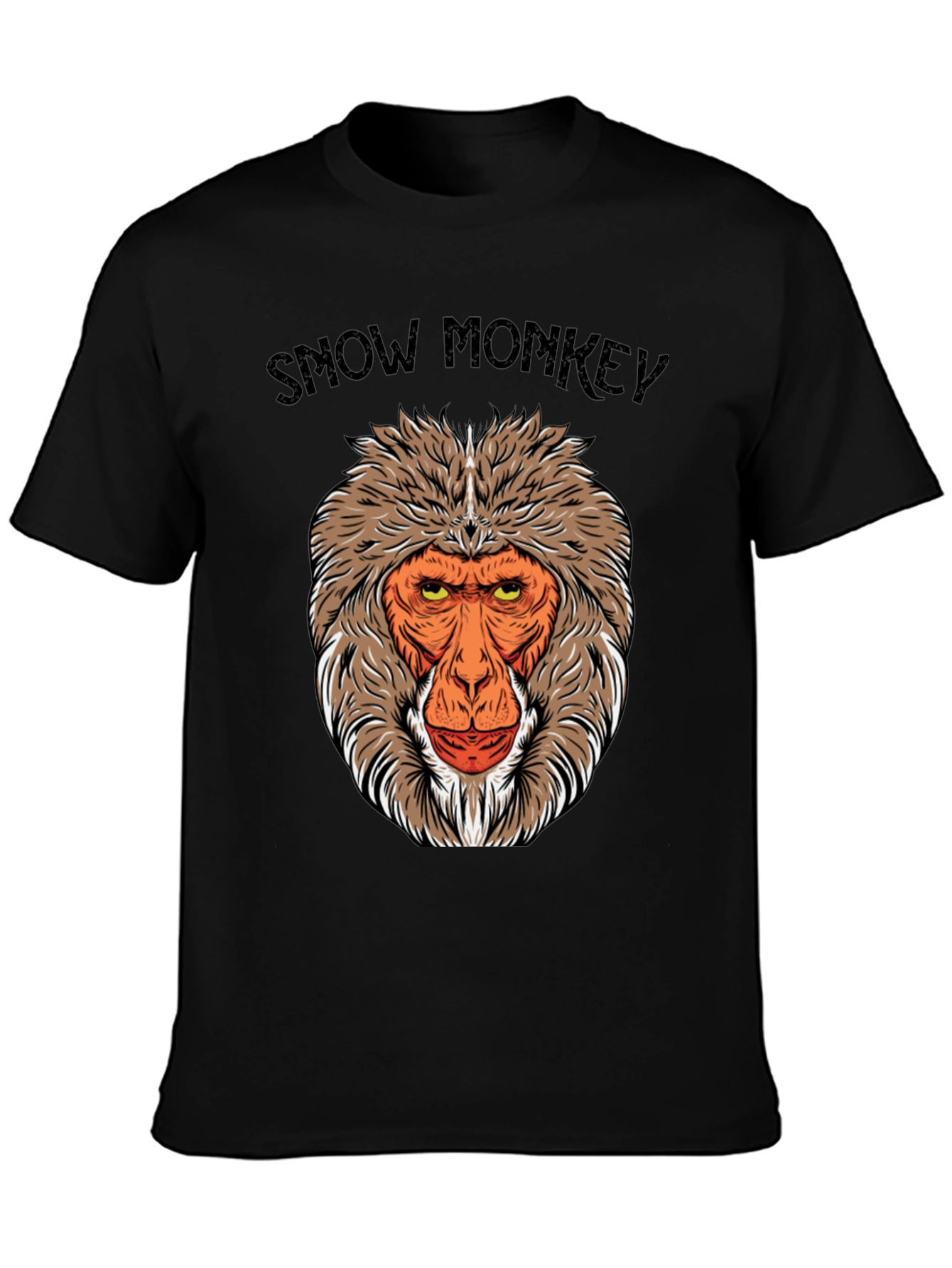 Snow Monkey Graphic Tee - Black Crew Neck T-Shirt