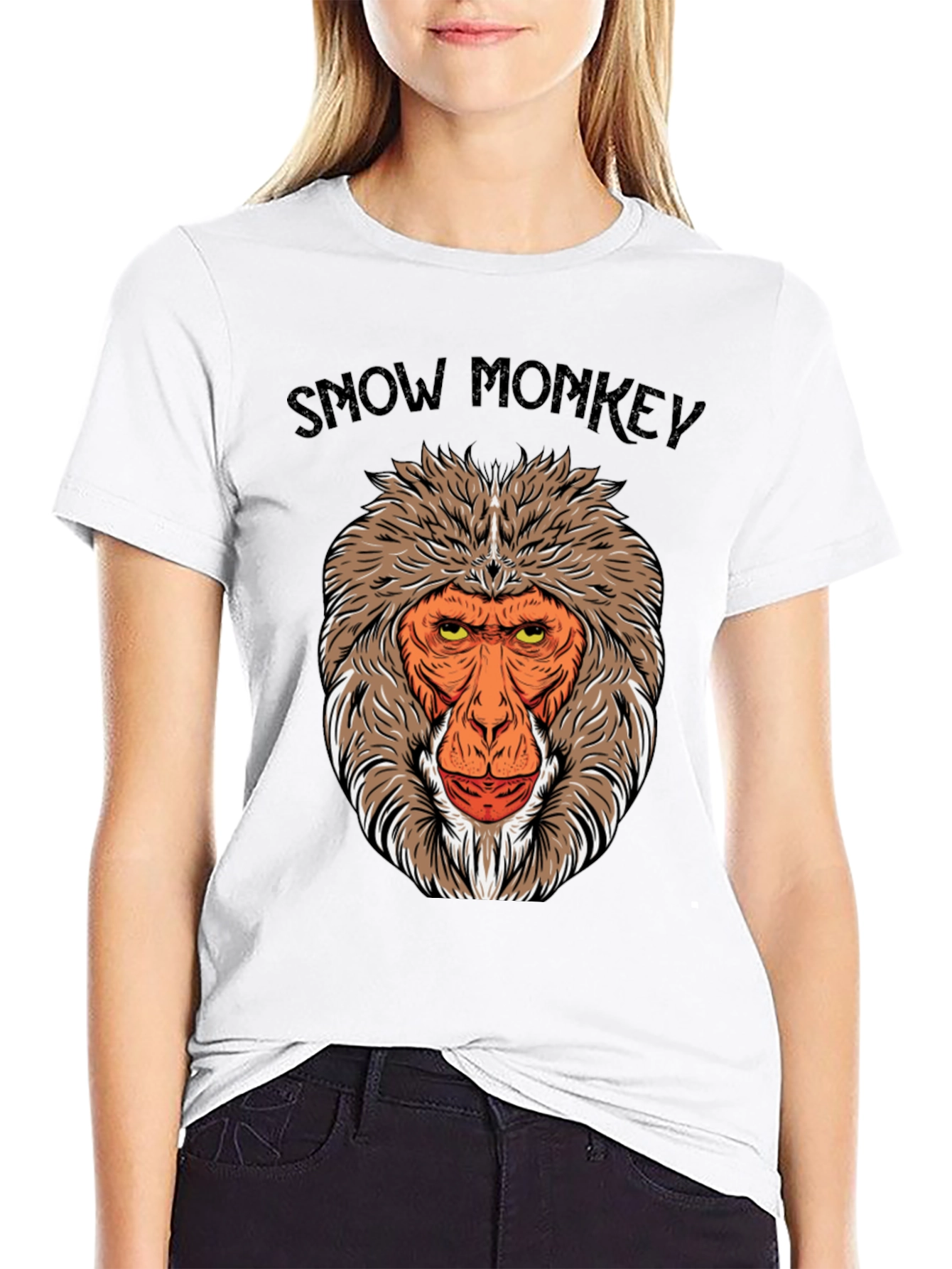 Snow Monkey Graphic Tee - Black Crew Neck T-Shirt