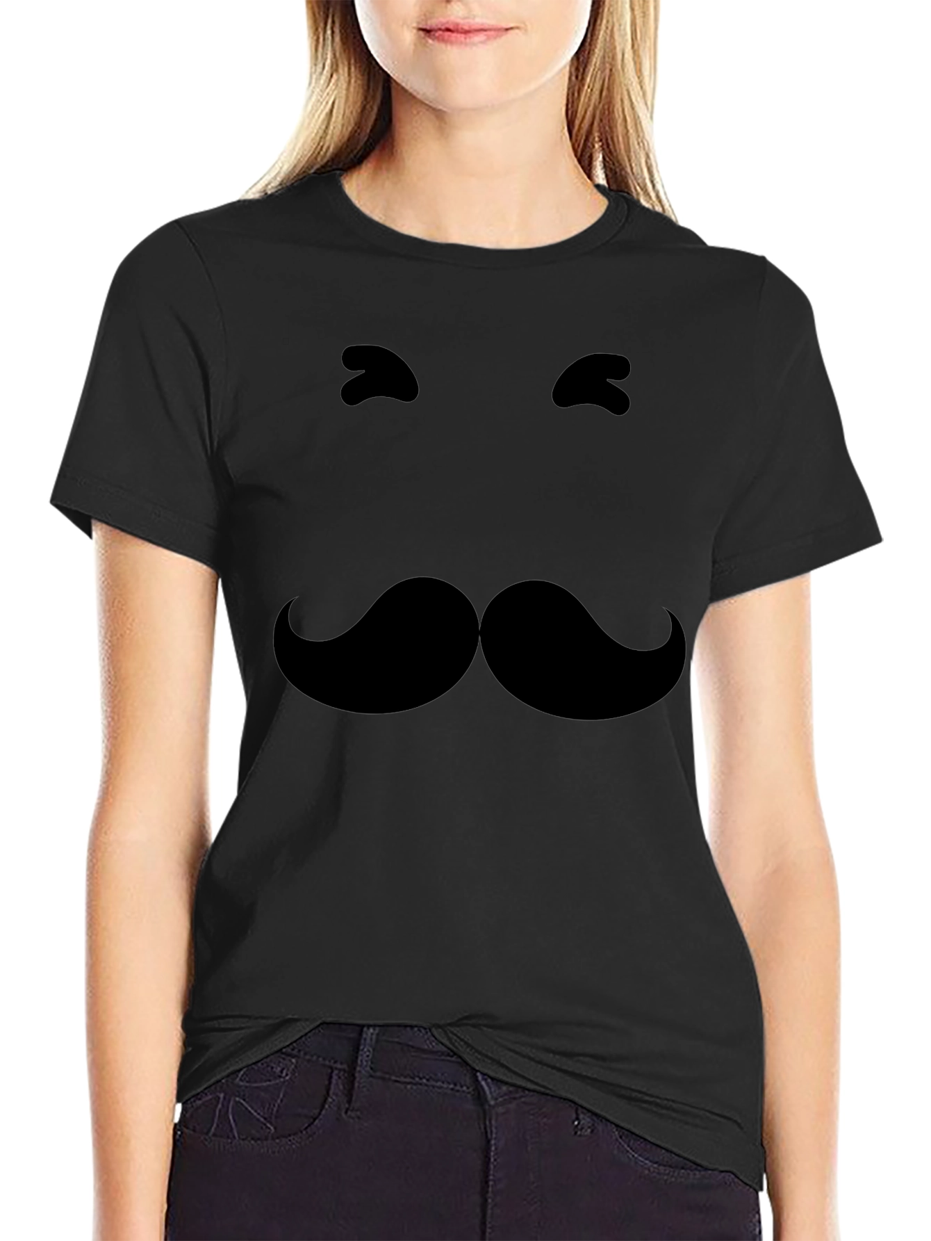 Funny Mustache Graphic Tee - Black Cotton T-Shirt
