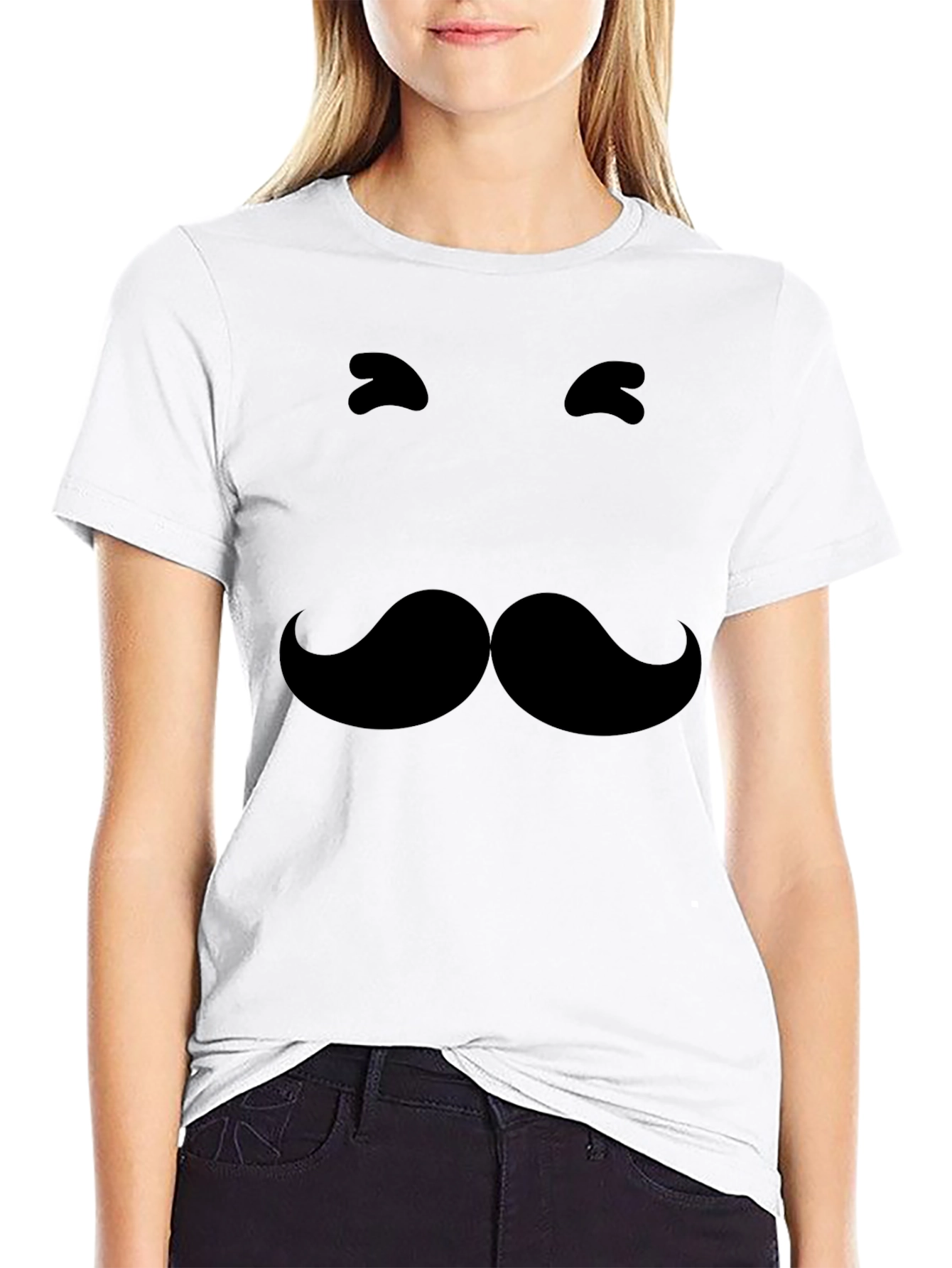 Funny Mustache Graphic Tee - Black Cotton T-Shirt