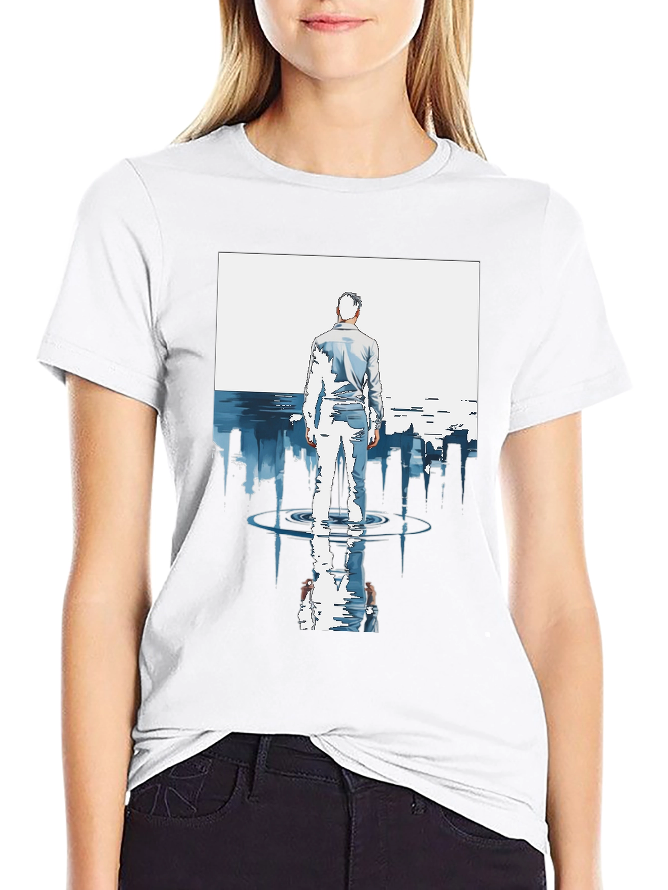 Abstract City Reflection Graphic Black T-Shirt