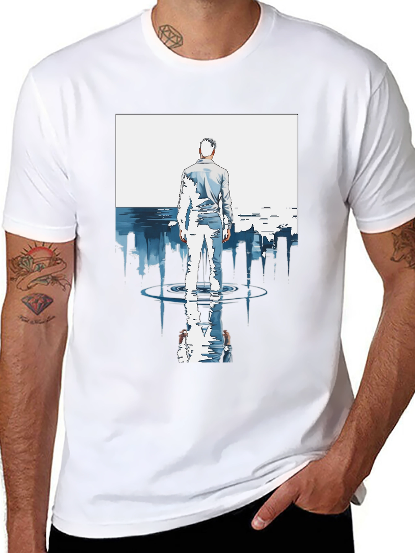 Abstract City Reflection Graphic Black T-Shirt