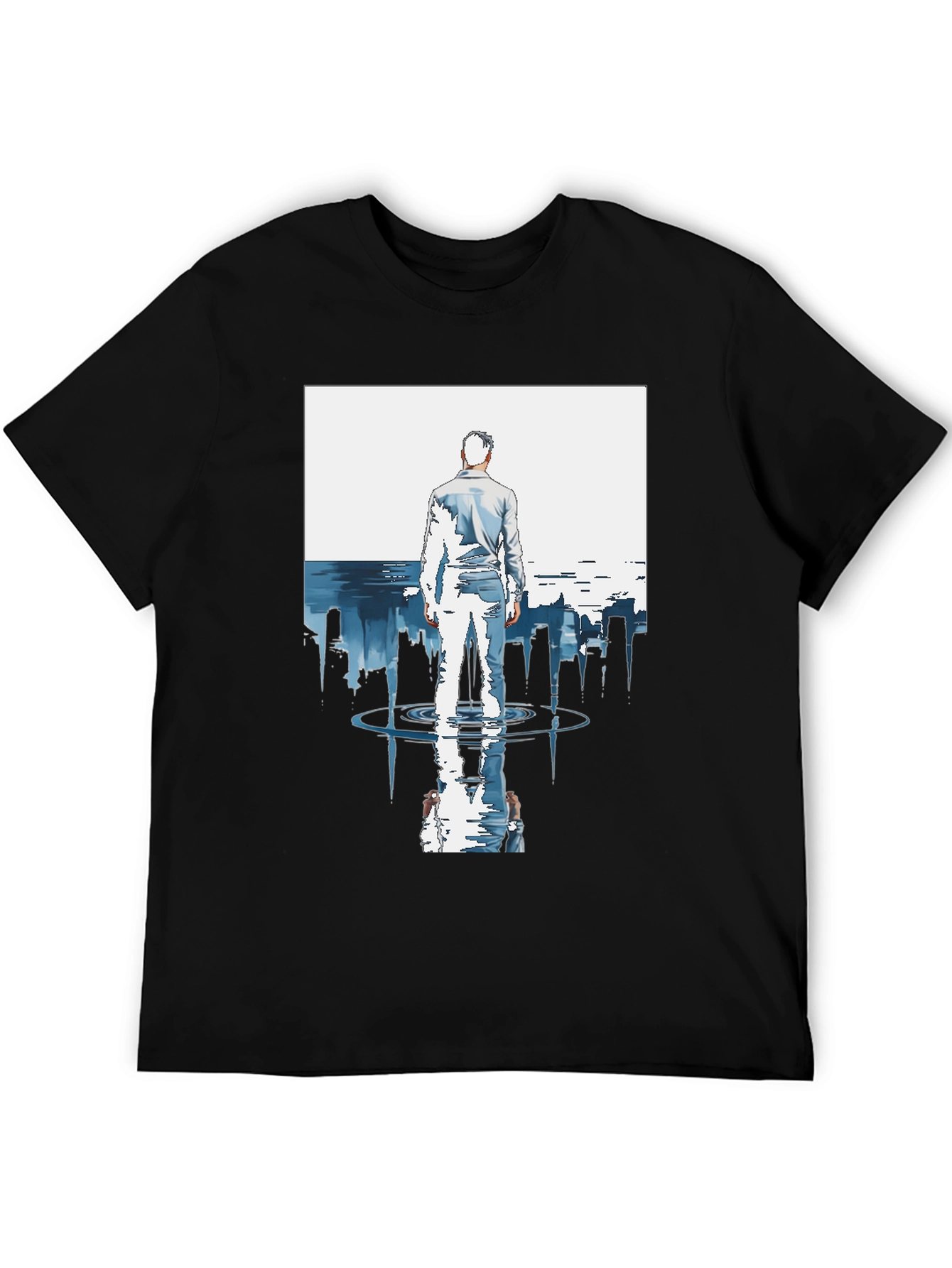 Abstract City Reflection Graphic Black T-Shirt