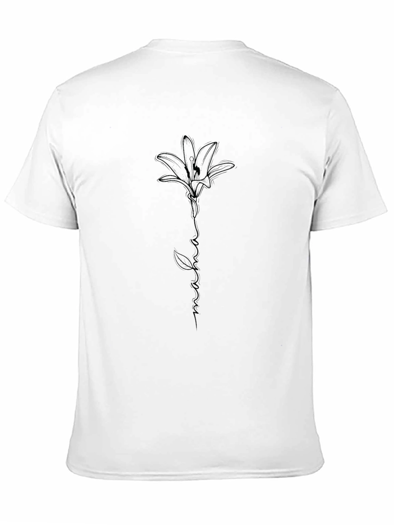Minimalist Lily Line Art Black T-Shirt