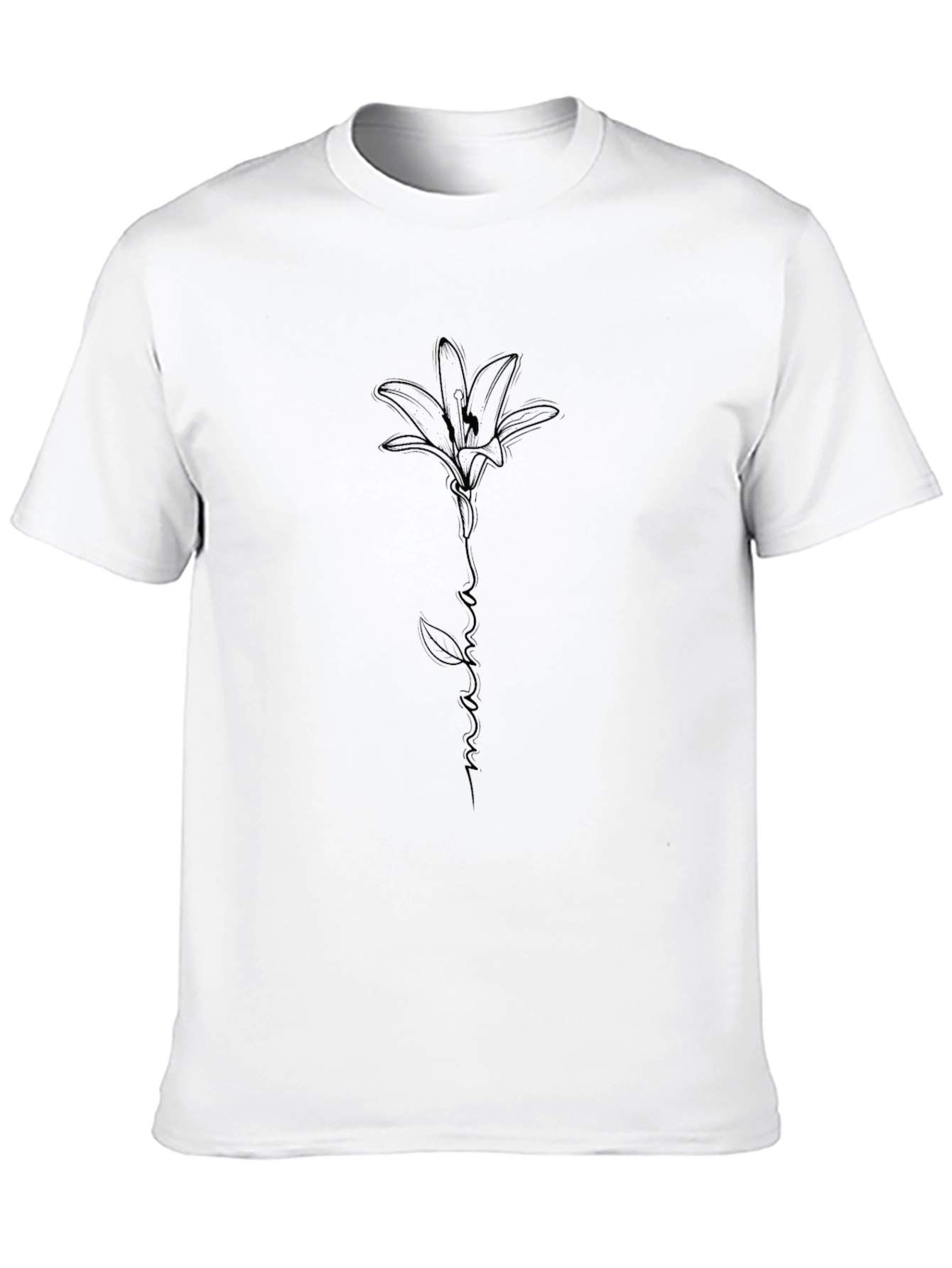 Minimalist Lily Line Art Black T-Shirt