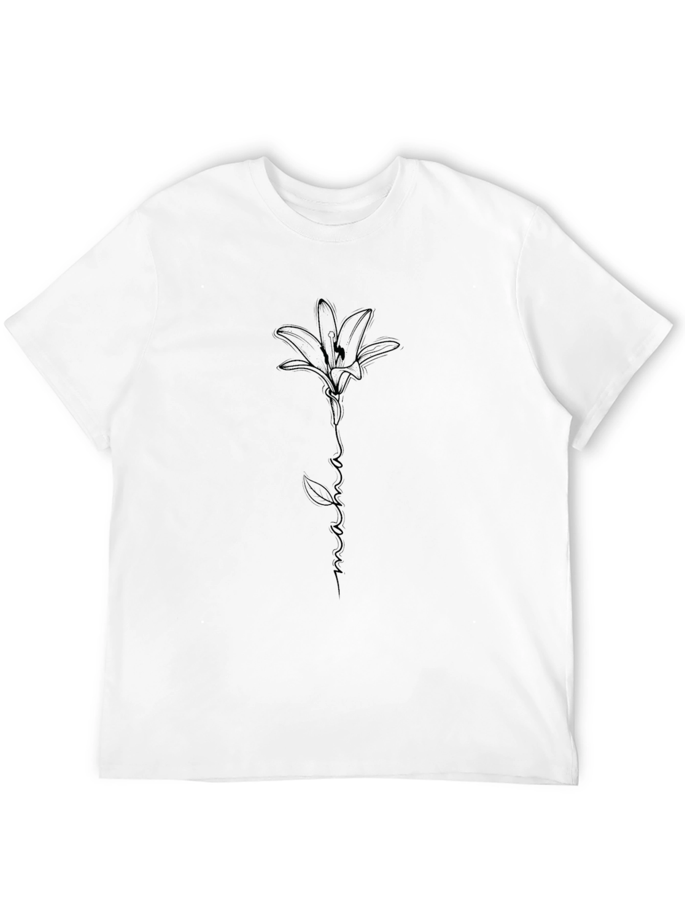 Minimalist Lily Line Art Black T-Shirt