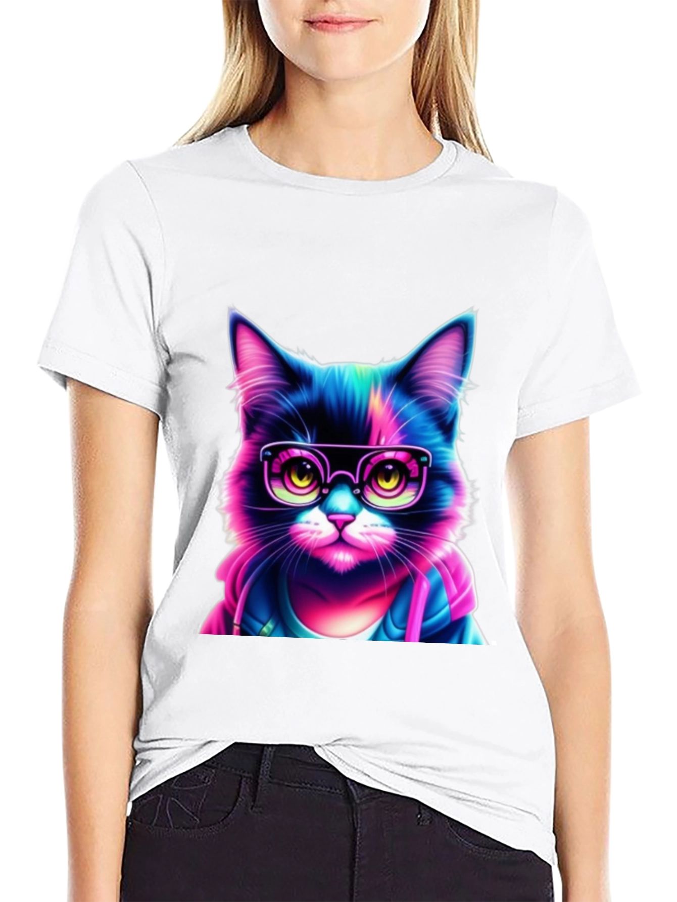 Cool Cat T-Shirt - Neon Glasses Style