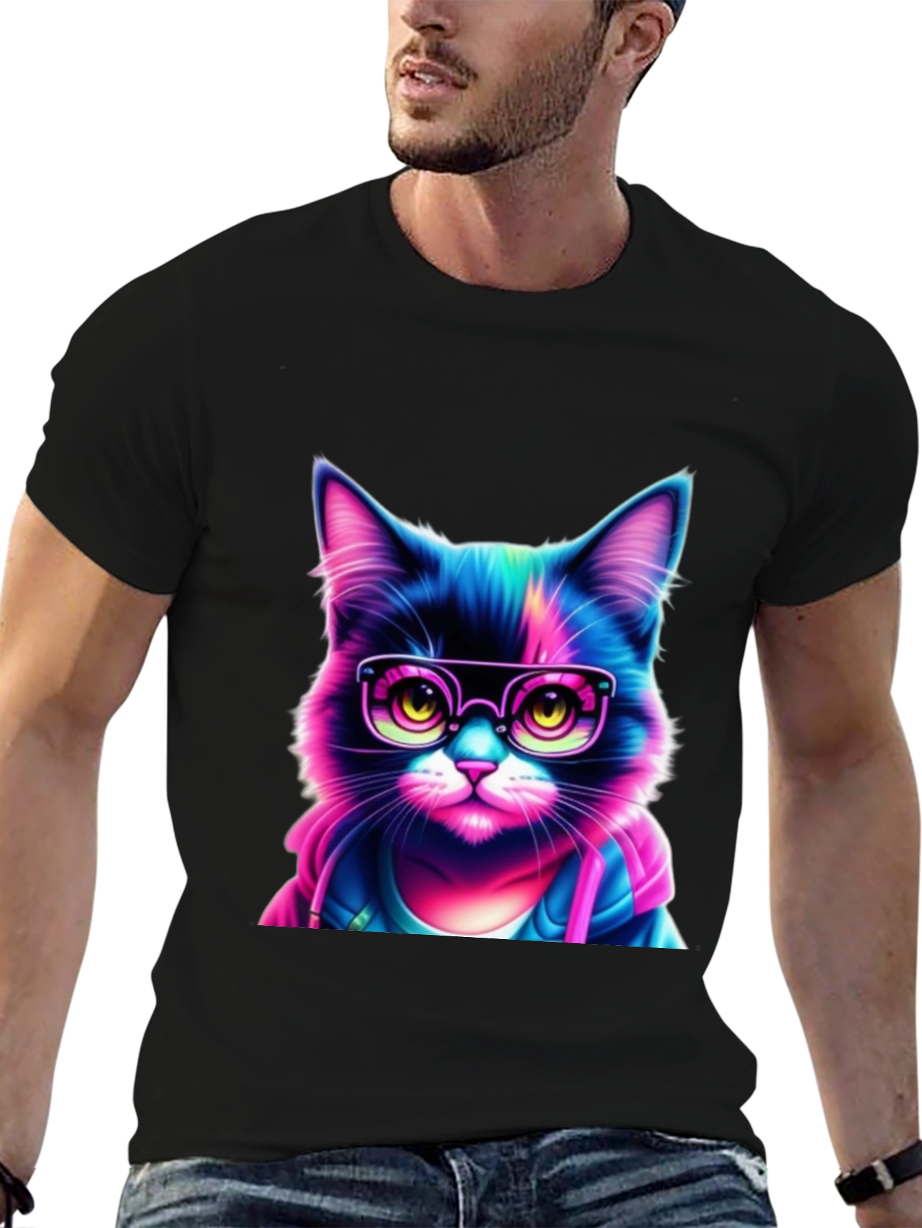 Cool Cat T-Shirt - Neon Glasses Style