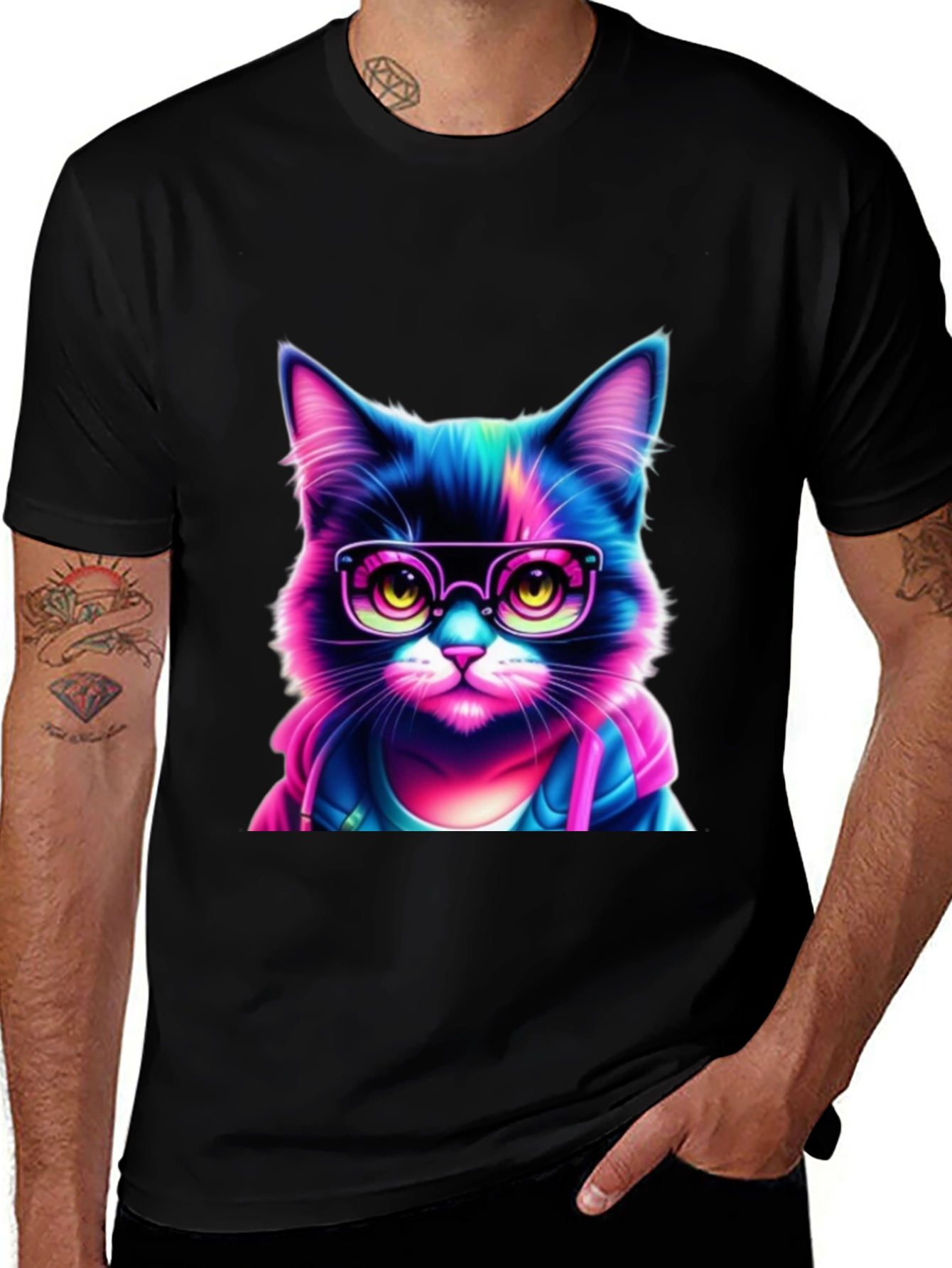 Cool Cat T-Shirt - Neon Glasses Style