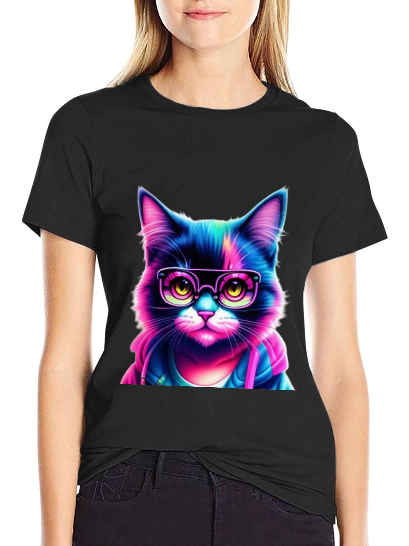 Cool Cat T-Shirt - Neon Glasses Style