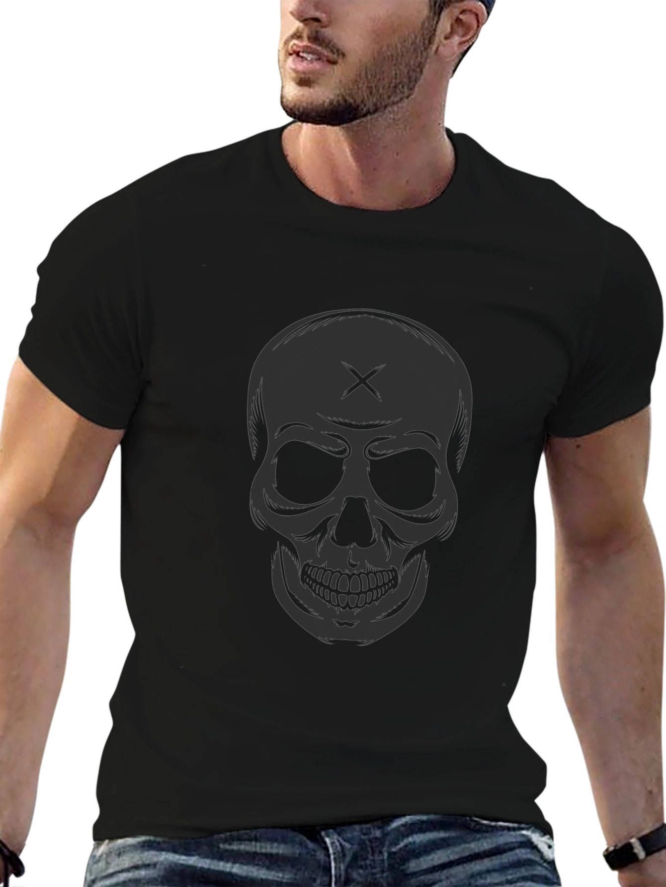 Skull Graphic Tee - Black Cotton T-Shirt