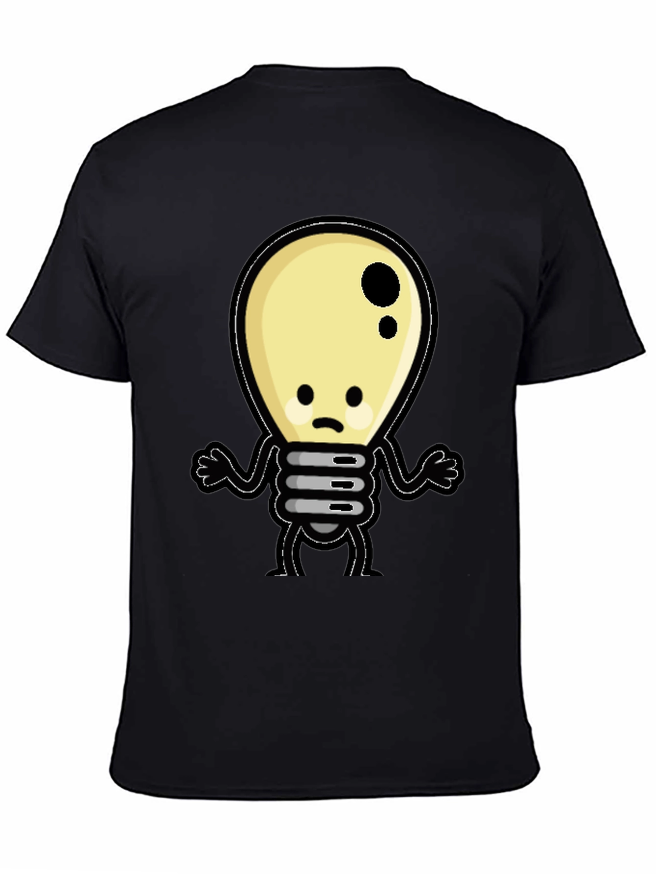 Sad Light Bulb Graphic T-Shirt - Black Cotton Tee