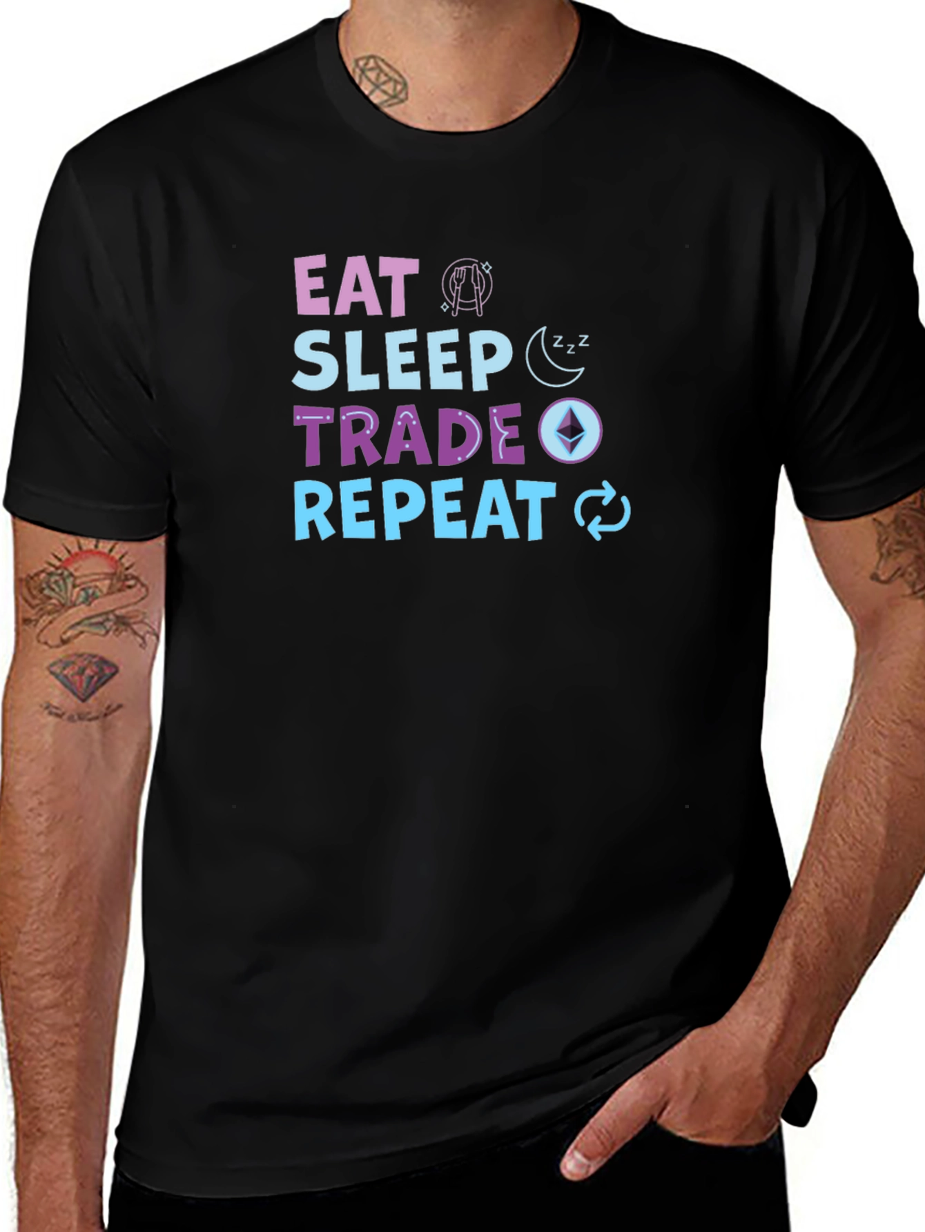 Eat Sleep Trade Repeat Black T-Shirt