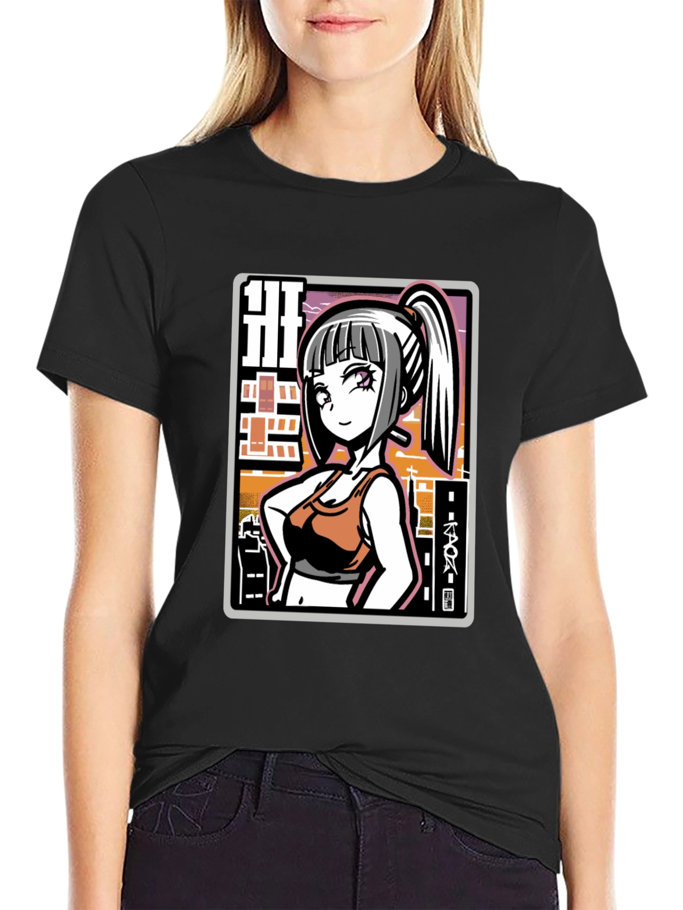 Anime Girl Graphic Black T-Shirt