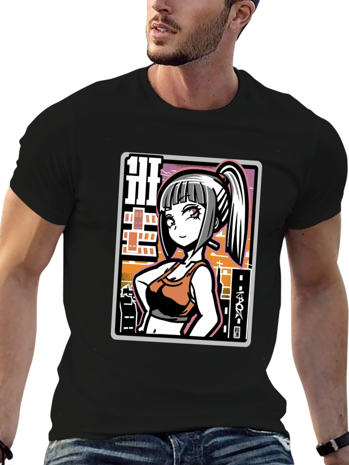 Anime Girl Graphic Black T-Shirt