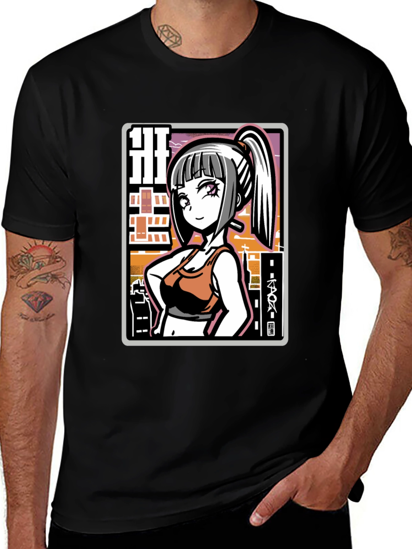 Anime Girl Graphic Black T-Shirt