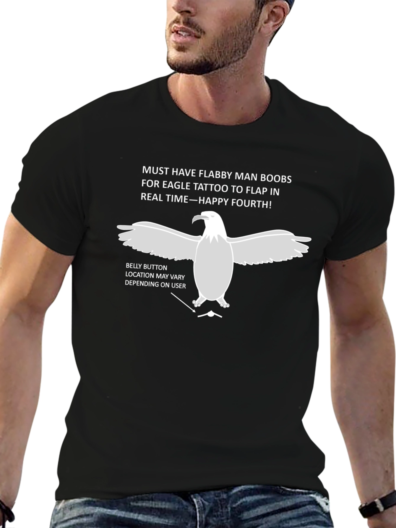 Flabby Man Boobs Eagle Tattoo Funny T-Shirt