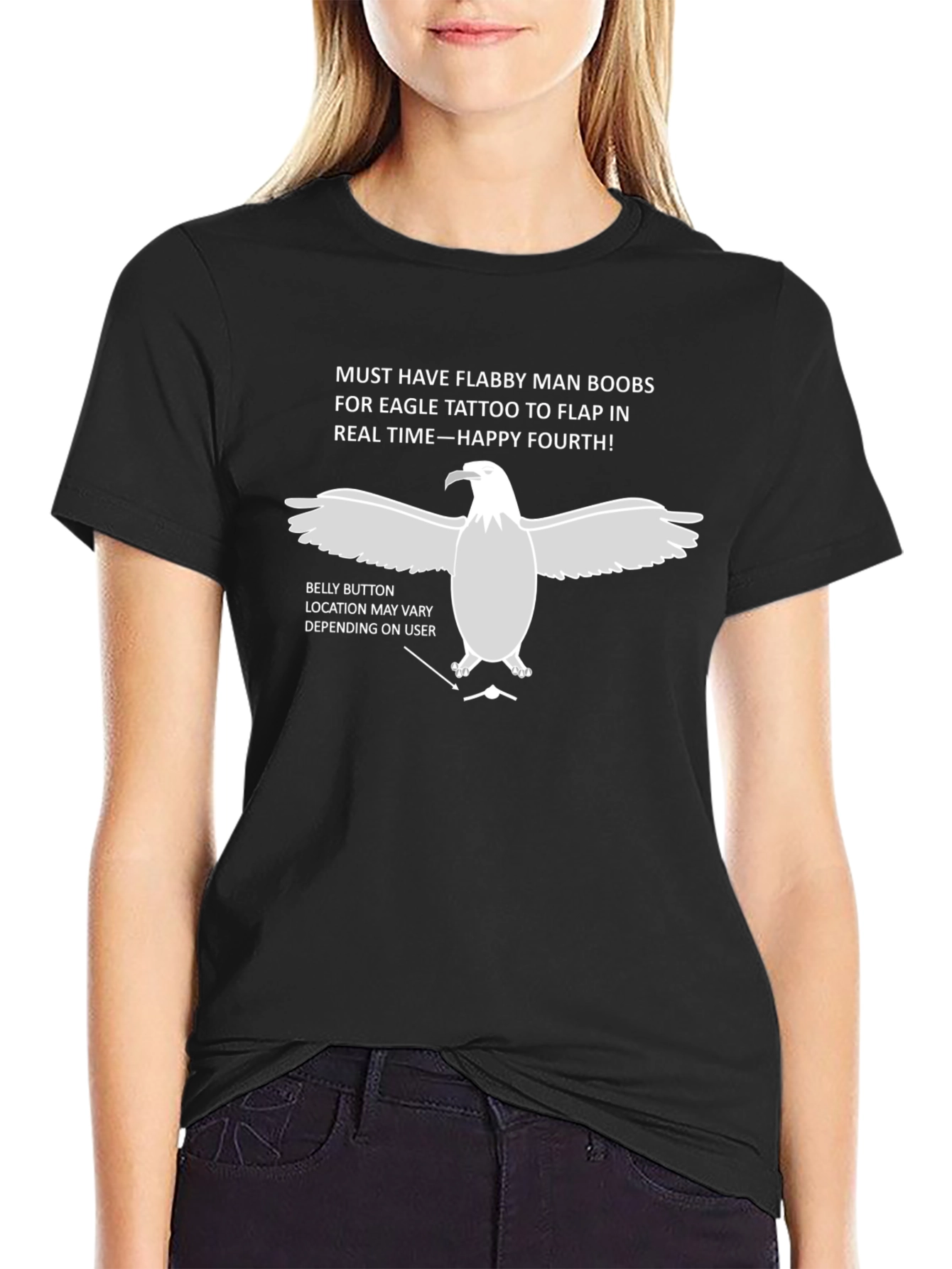 Flabby Man Boobs Eagle Tattoo Funny T-Shirt