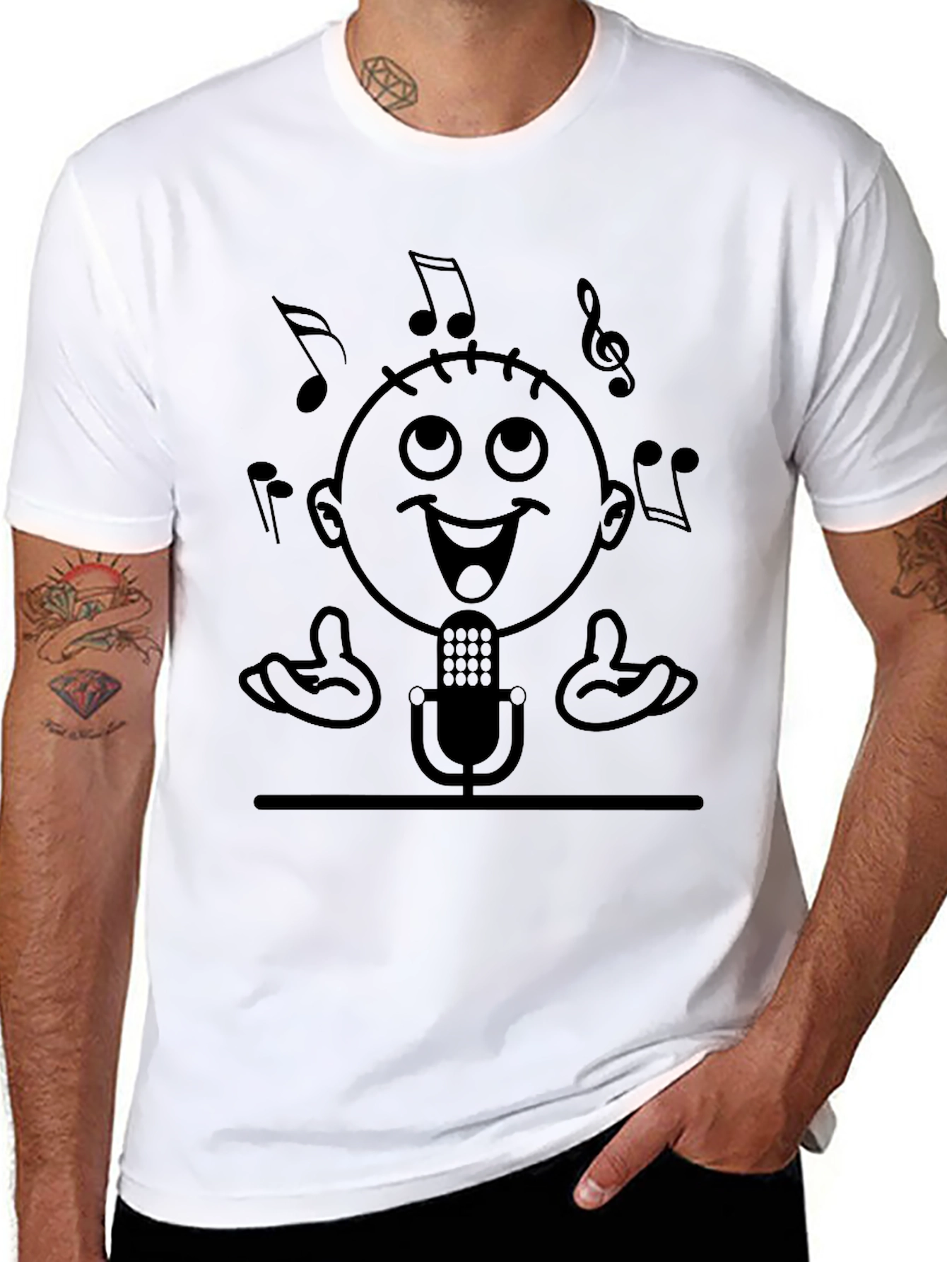Singer Cartoon Graphic Black T-Shirt