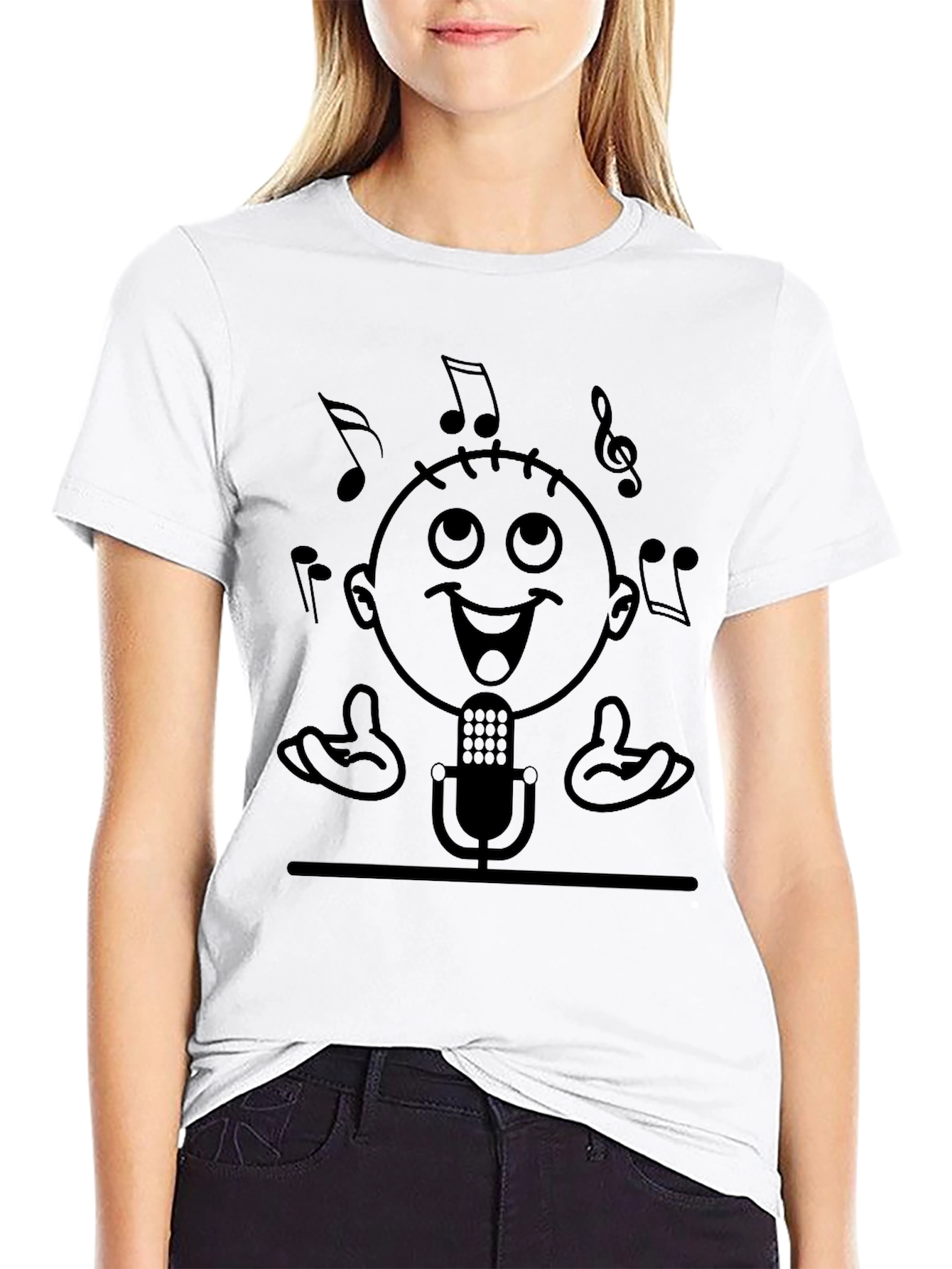 Singer Cartoon Graphic Black T-Shirt
