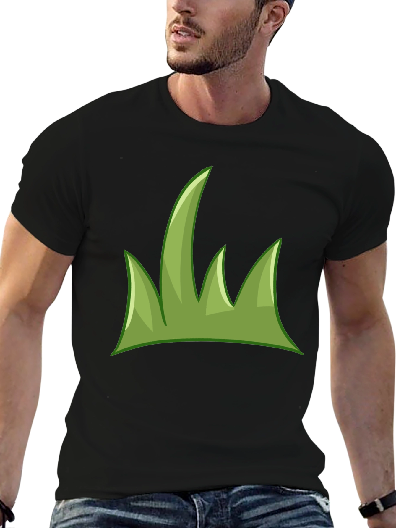 Green Grass Graphic Tee - Casual Black T-Shirt