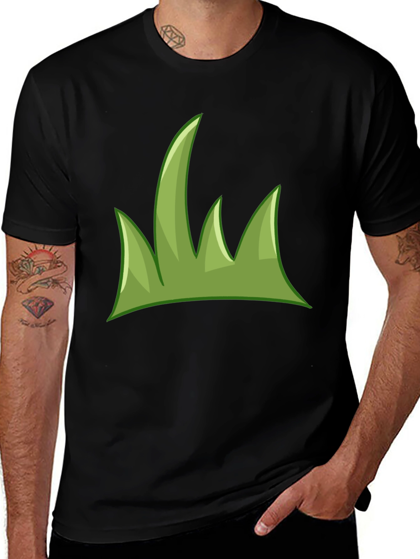 Green Grass Graphic Tee - Casual Black T-Shirt