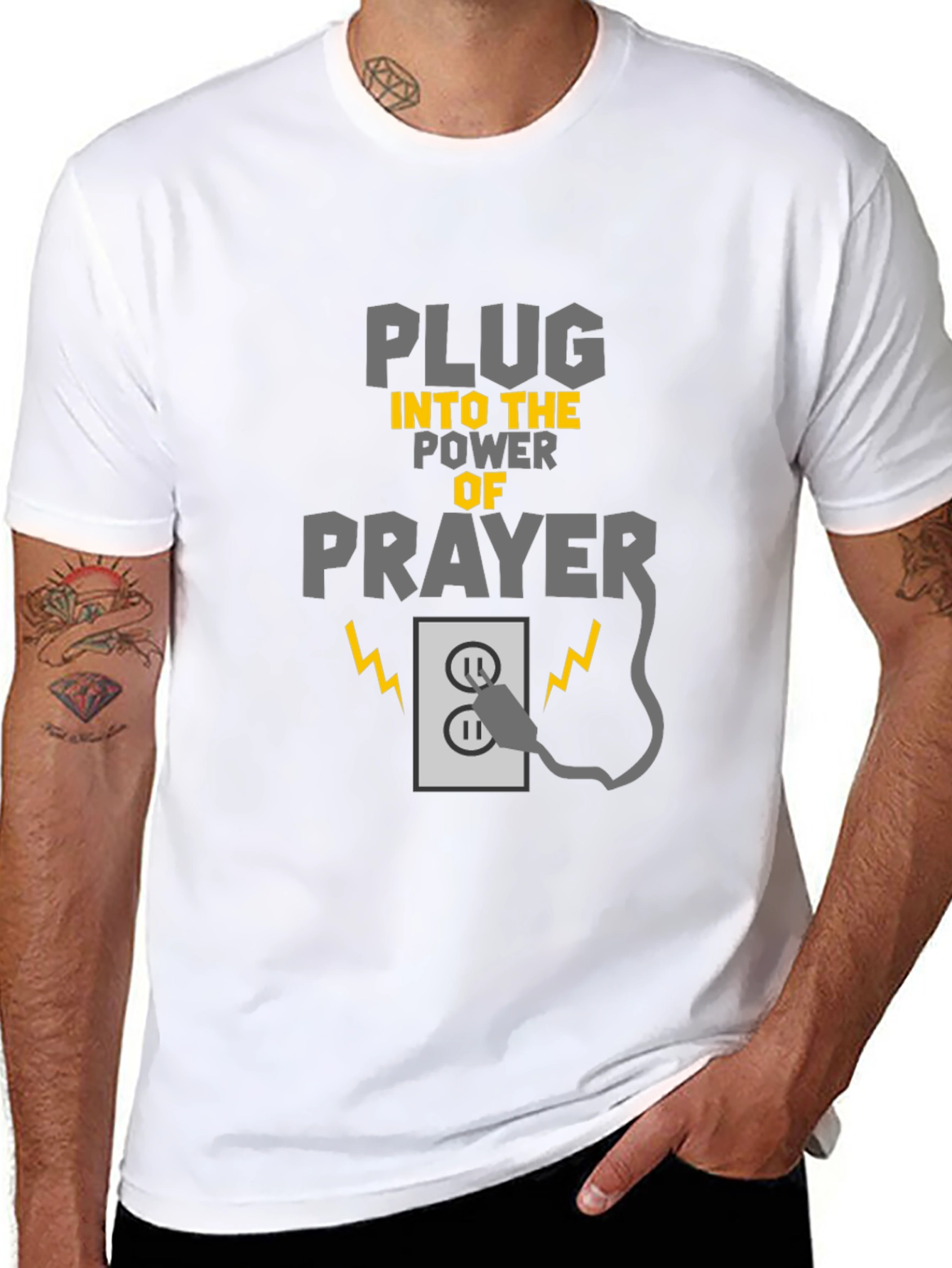 Plug Into Prayer Black Graphic T-Shirt