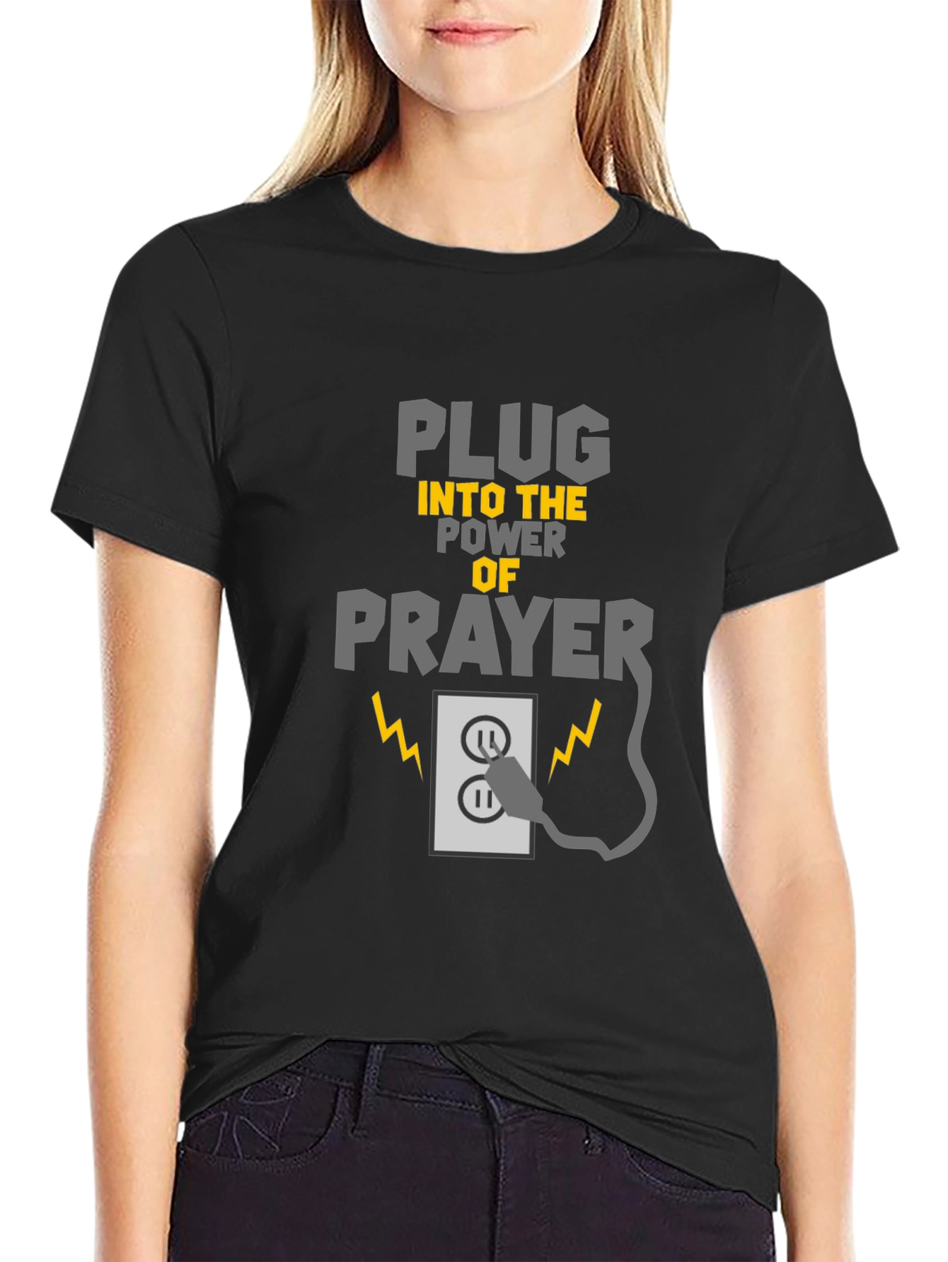 Plug Into Prayer Black Graphic T-Shirt