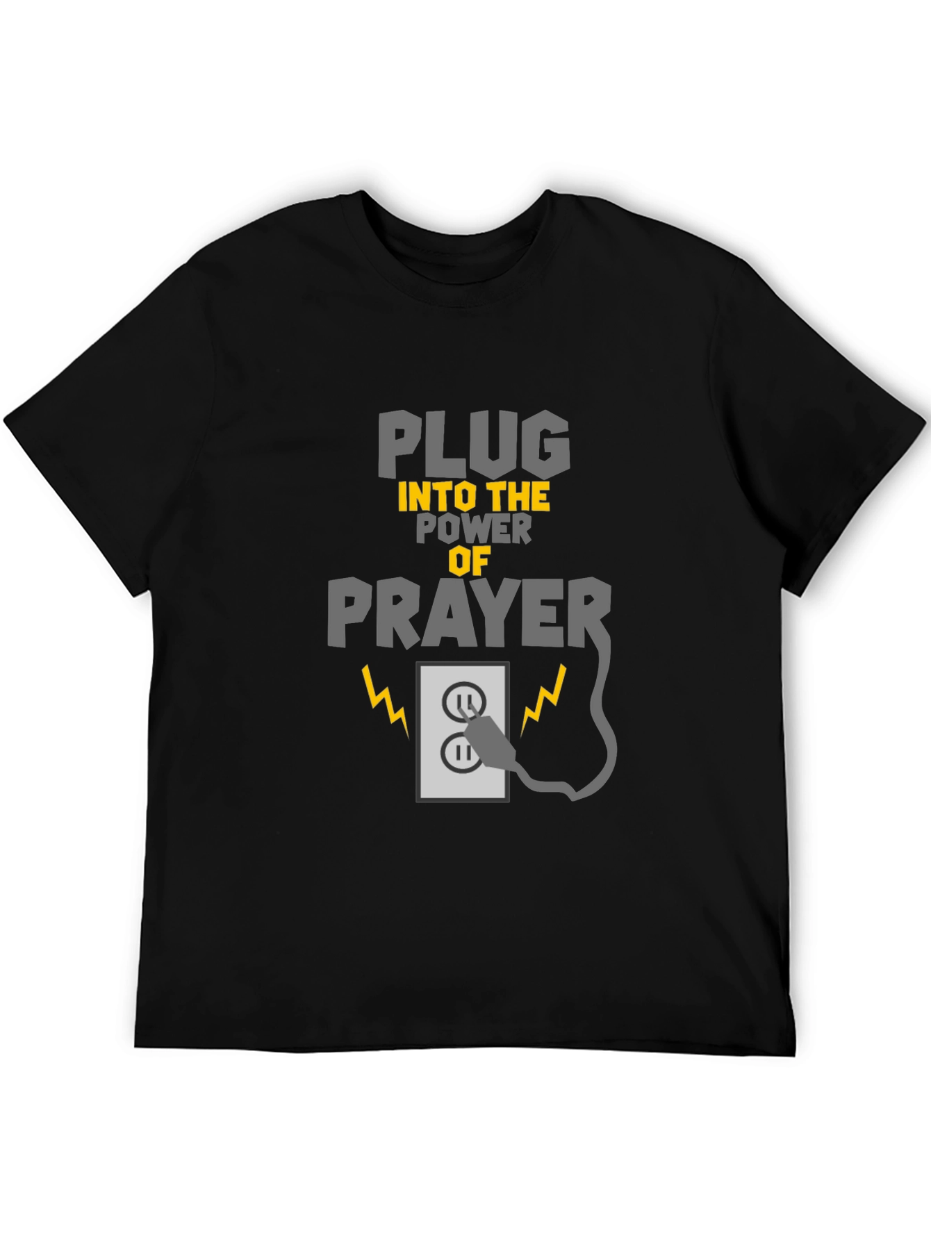 Plug Into Prayer Black Graphic T-Shirt