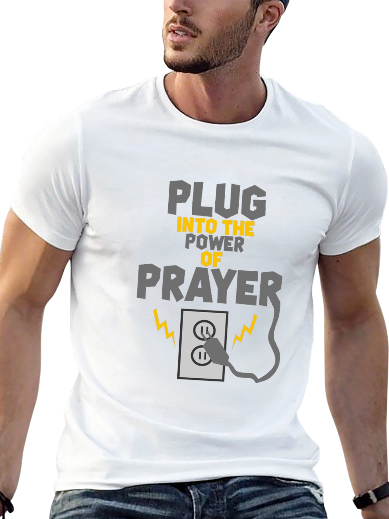 Plug Into Prayer Black Graphic T-Shirt