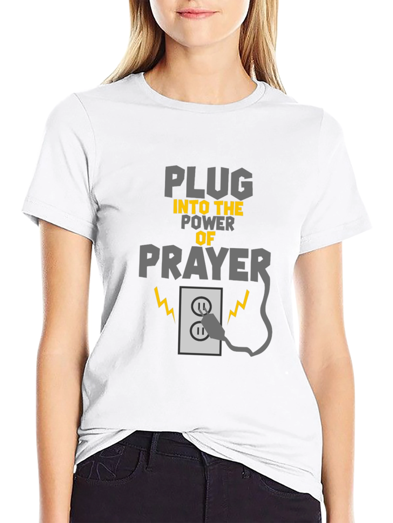 Plug Into Prayer Black Graphic T-Shirt