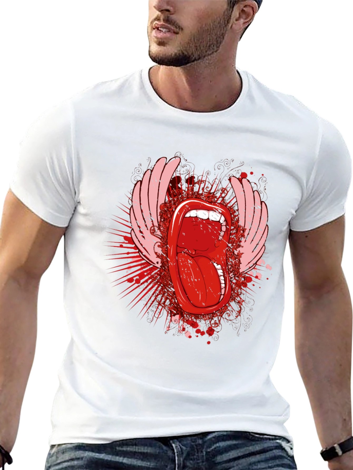 Rock On Black T-Shirt with Tongue Graphic