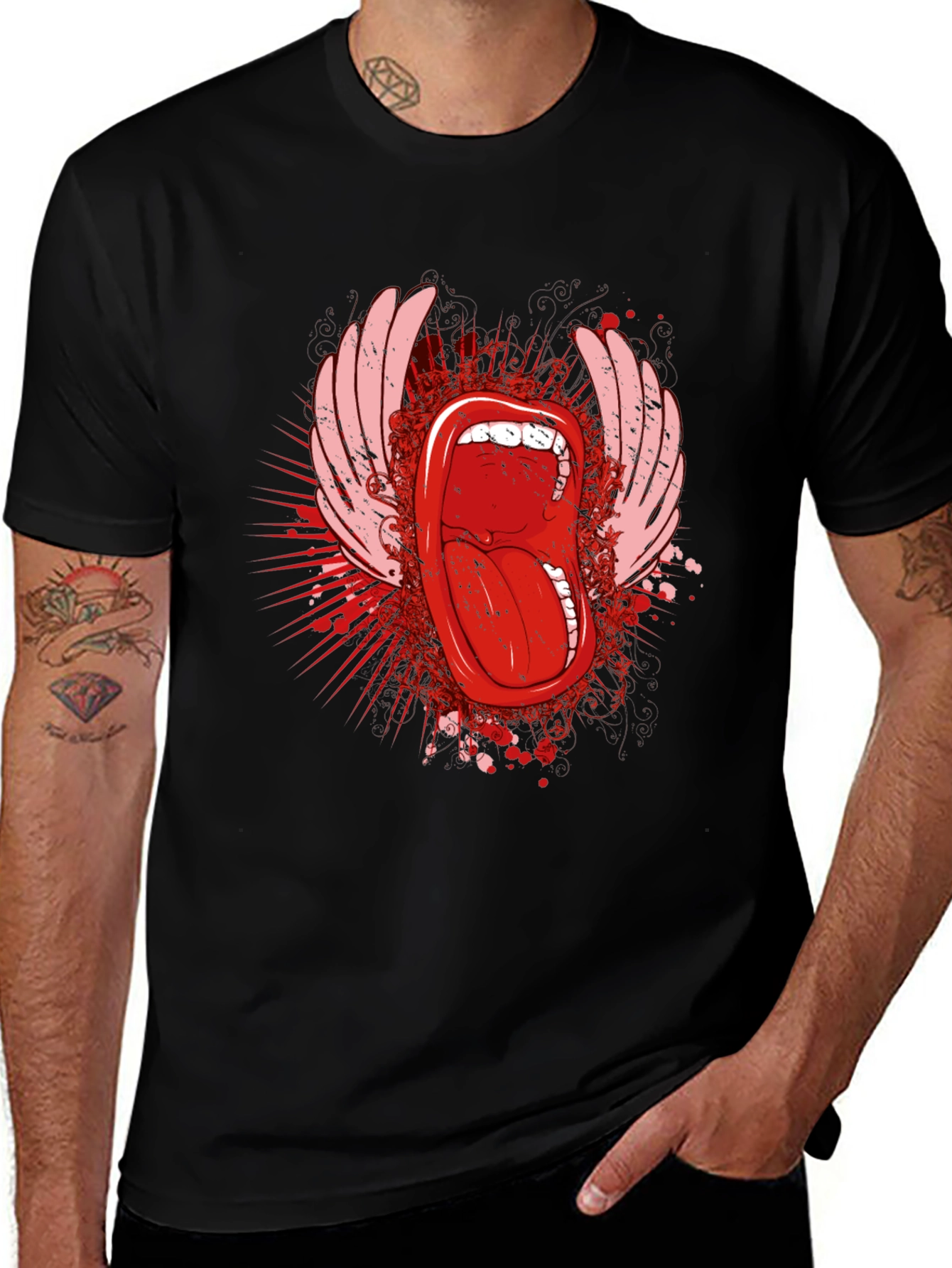 Rock On Black T-Shirt with Tongue Graphic
