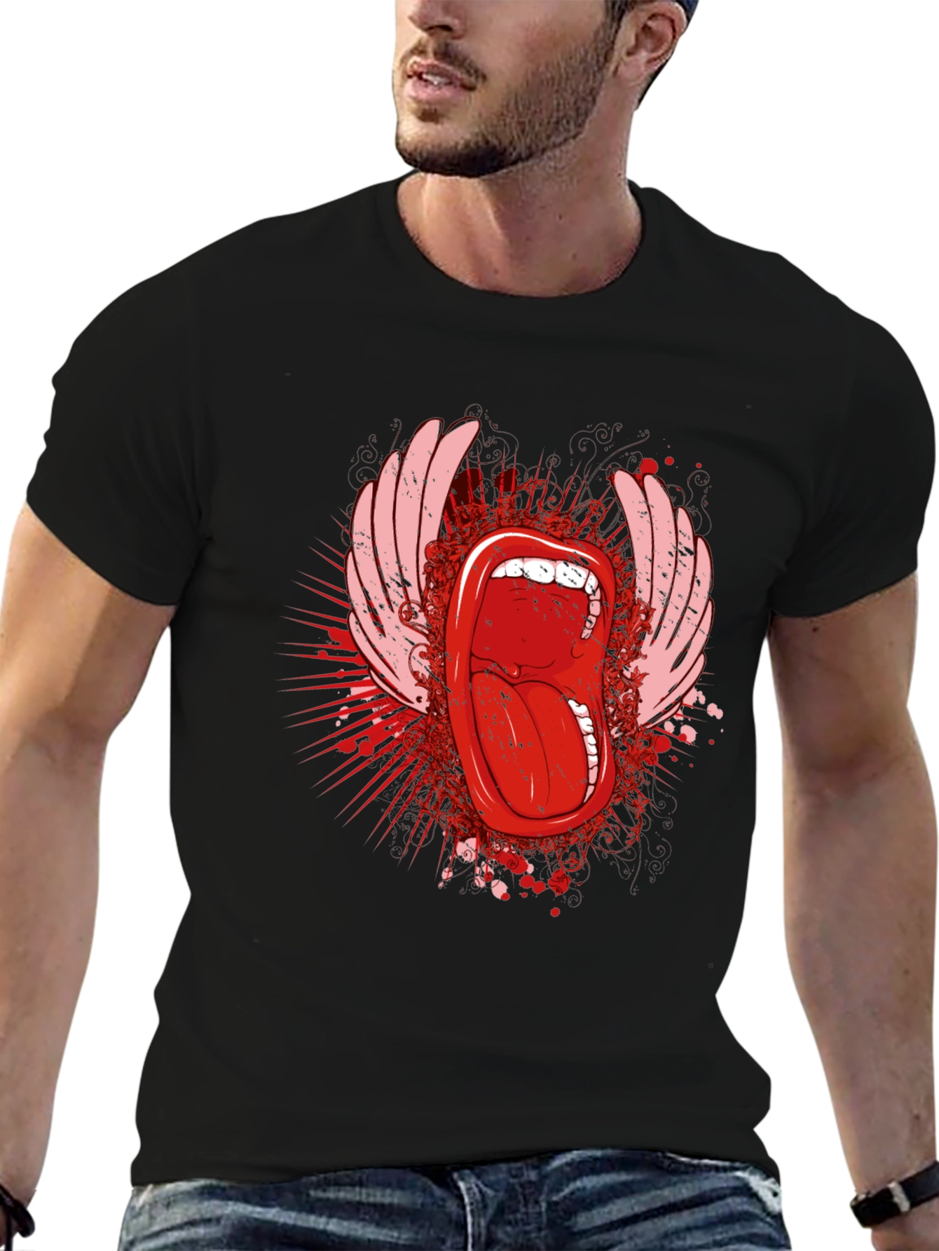 Rock On Black T-Shirt with Tongue Graphic