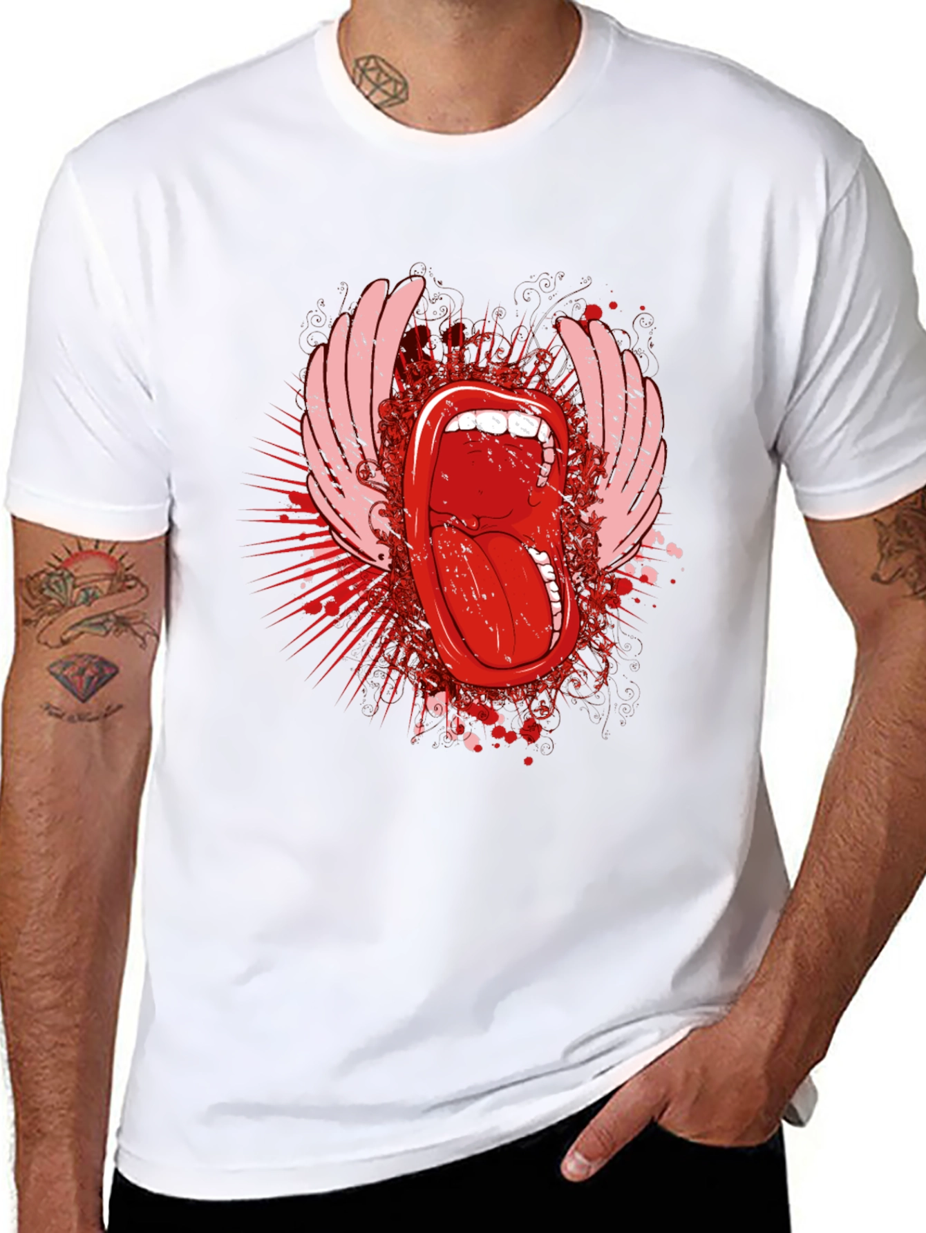 Rock On Black T-Shirt with Tongue Graphic
