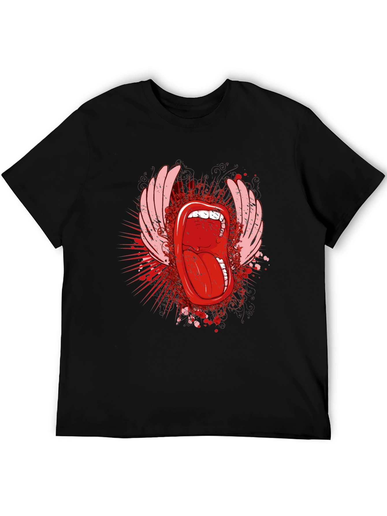 Rock On Black T-Shirt with Tongue Graphic