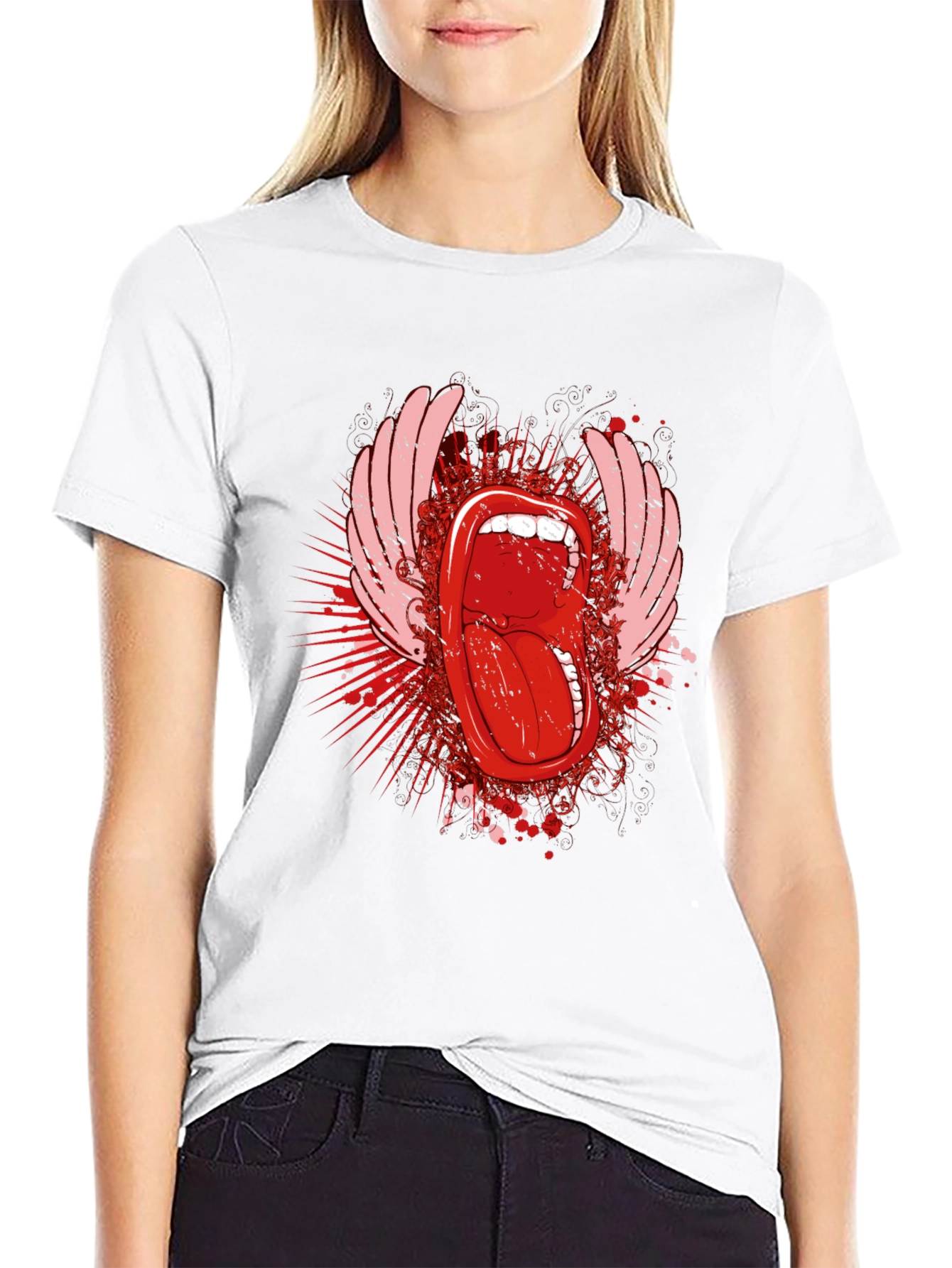 Rock On Black T-Shirt with Tongue Graphic