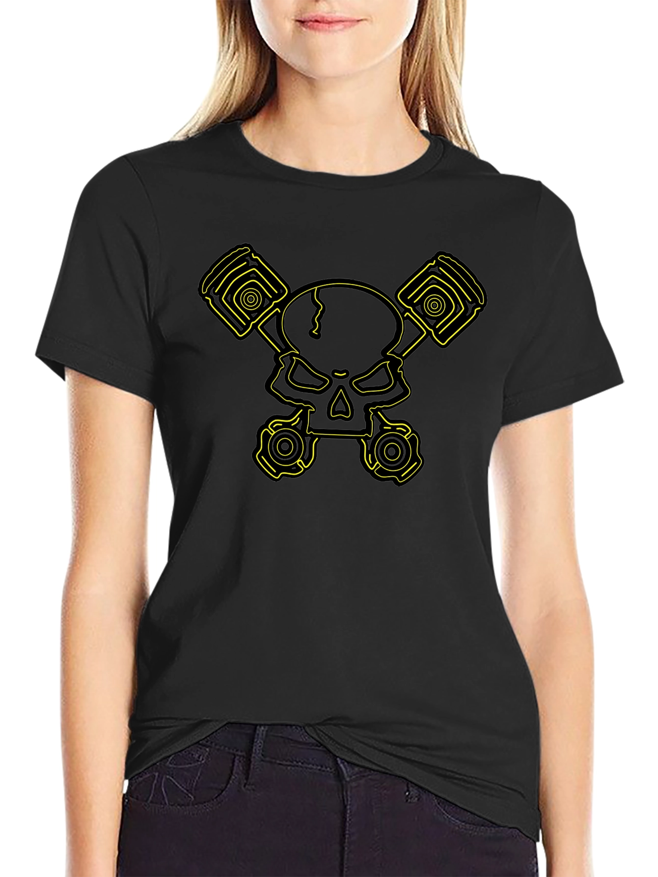 Skull & Pistons Graphic Tee - Black