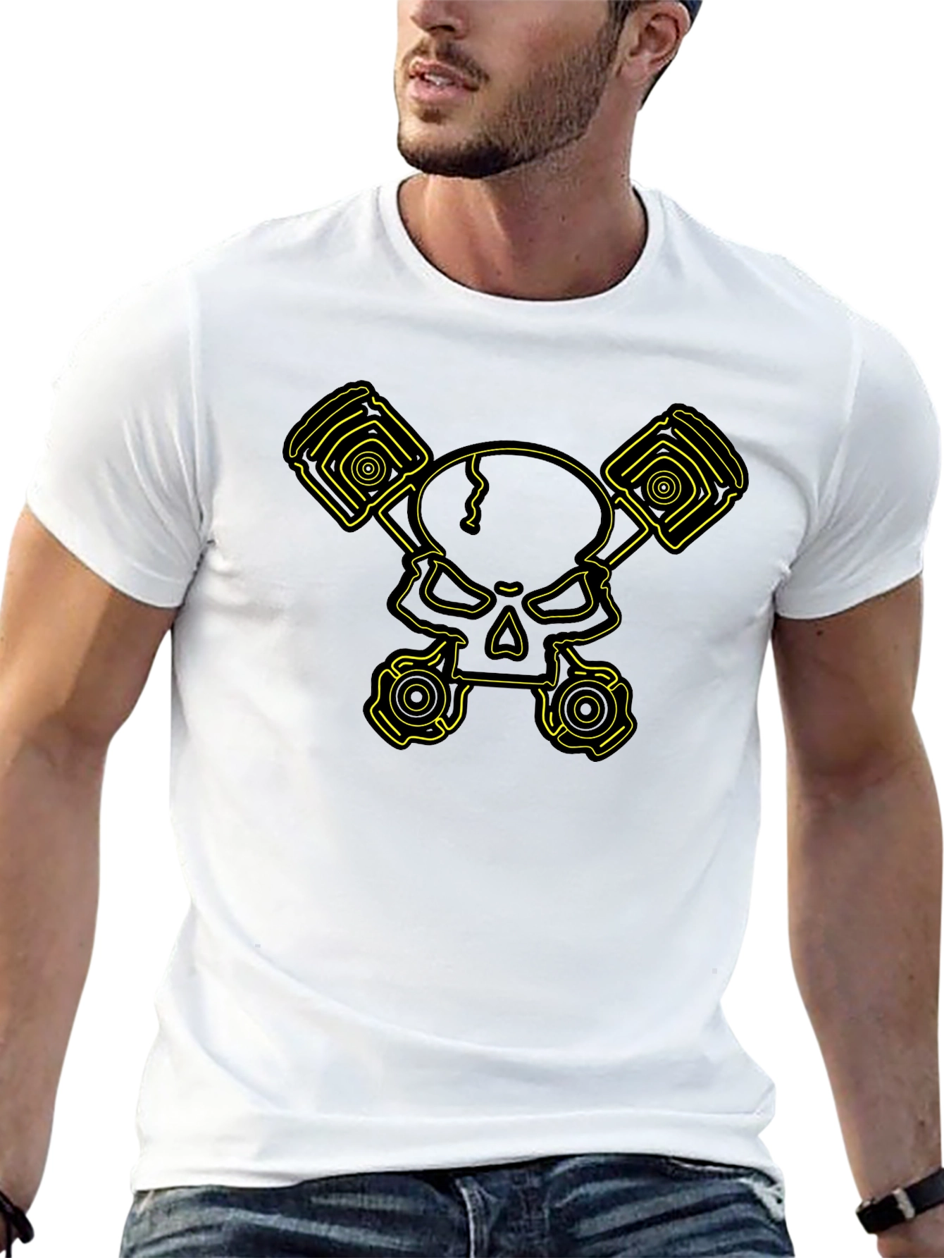 Skull & Pistons Graphic Tee - Black